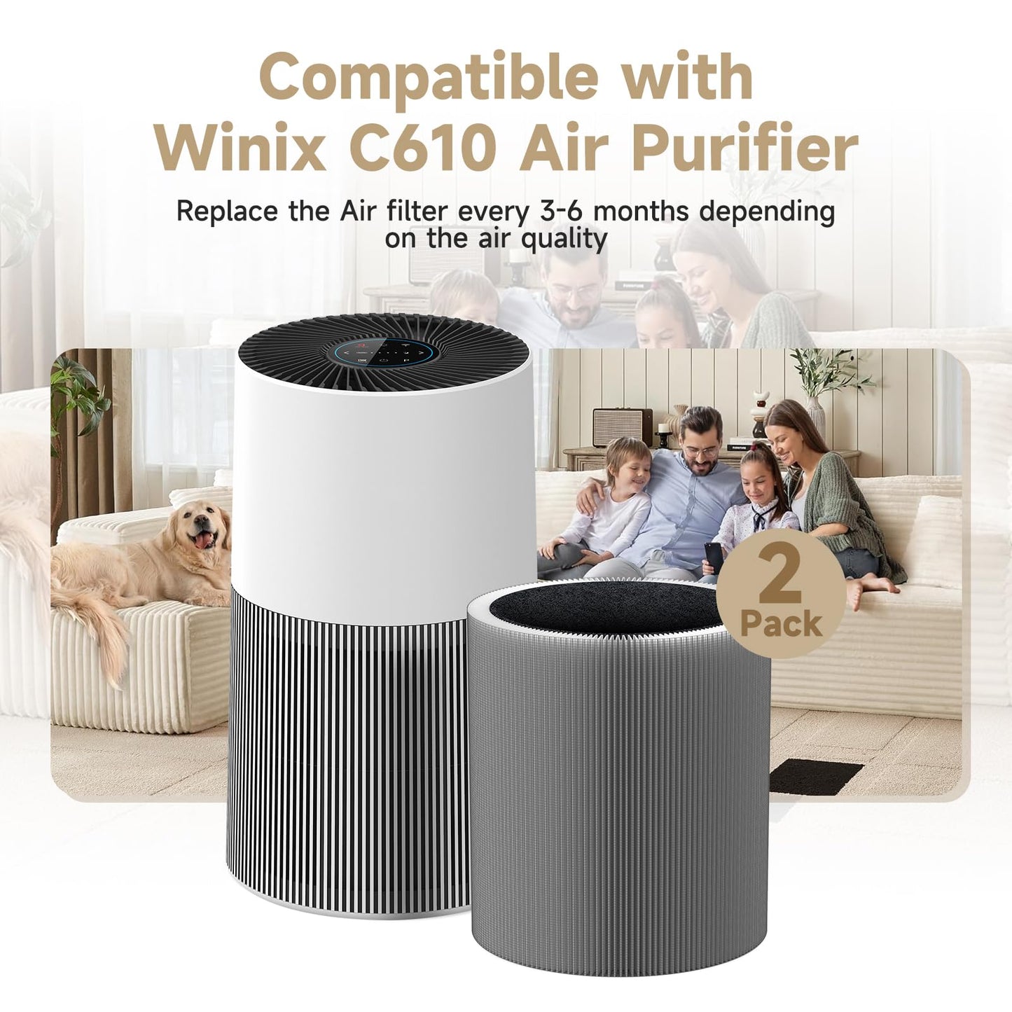 SAKEGDY C610 Replacement Filter (2-Pack) - Compatible with Winix C610 Air Purifier