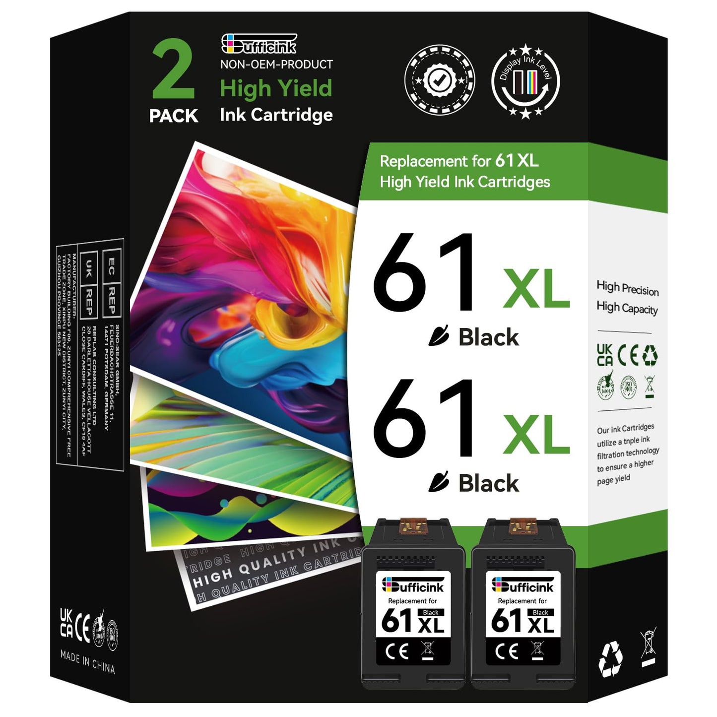 High Yield 61XL Black Ink Cartridge Compatible for HP 61 Ink Cartridge Compatible for HP Envy 4500 Ink fit for Envy 5530 5534 5535 DeskJet 1000 1010 2540 2541 3050 OfficeJet 4630 4635 2620 Printer