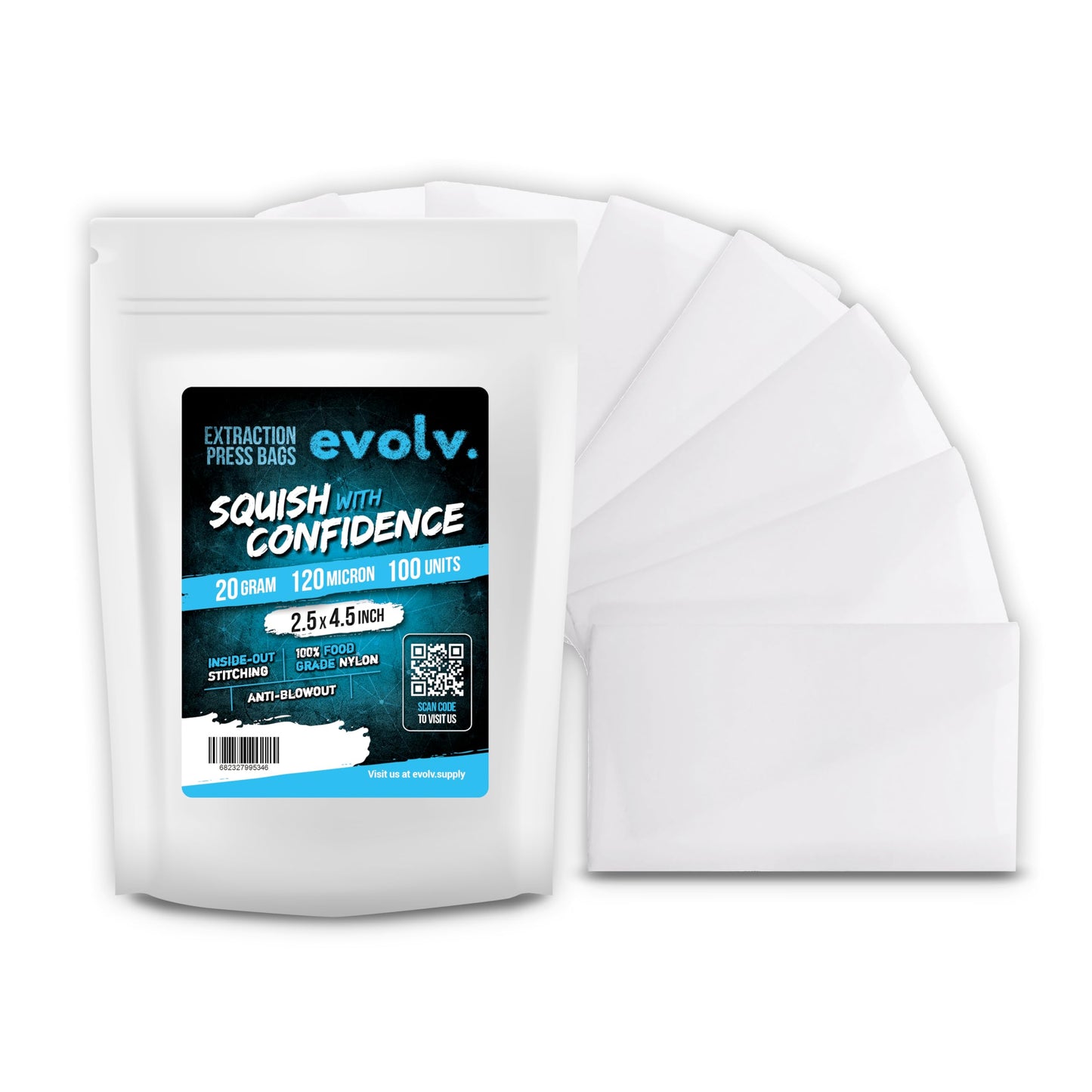 EVOLV Premium Nylon Tea Filter Extraction Press Bags | 2.5" x 4.5" | 120u | 100 Pack
