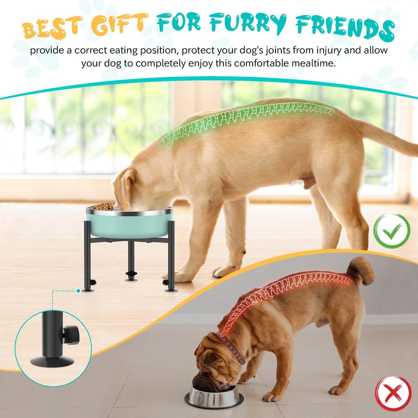 Adjustable Elevated Dog Bowl Stand for Dogs - 4 Heights, Wide 6-10" -Oppro Single Raised Dogs Food Water Bowls Holder, Upgrade Metal Elevated Dog Feeder with Tray for Small Medium Large Dogs (Black)