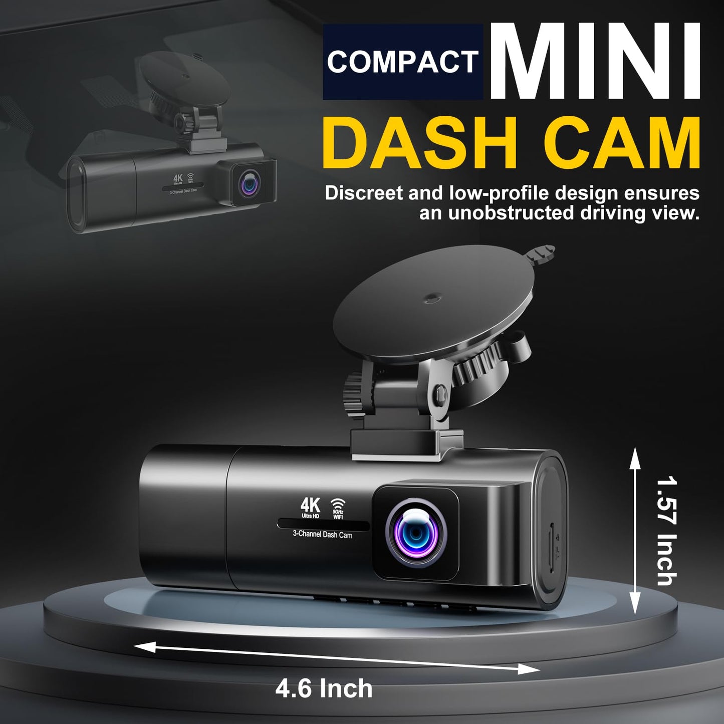 TOOXYZ Dash Cam Front and Rear Inside,3 Channel Dash Cam for Car,5G WiFi,3.16" IPS,Free 64GB Card,4K+1080P+1080P Dash Camera,Loop Recording,G-Sensor,WDR,Night Vision,Time-Lapse, 24H Parking Monitor