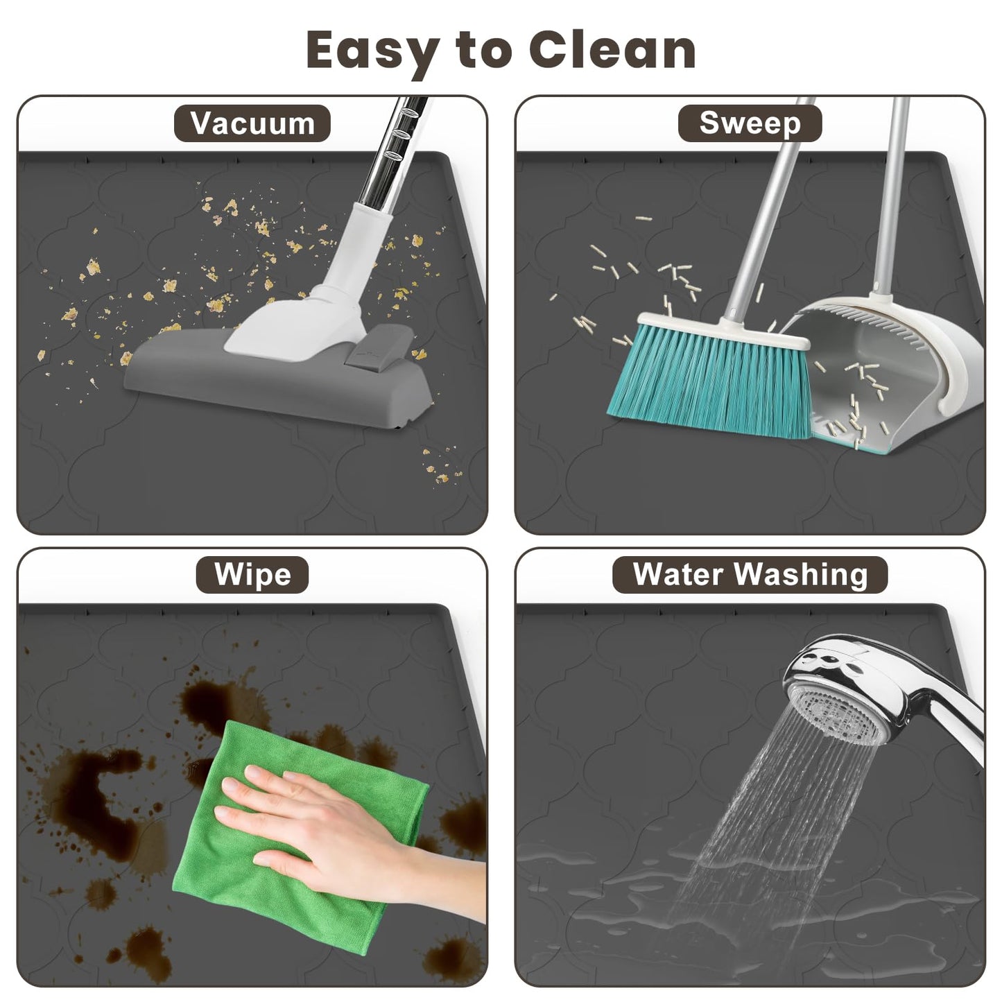 Cat Litter Box Mat, 38" X 26" Large Silicone Cat Litter Trapping Mat, Easy Clean for Scatter Control, Soft on Kitty Paws, Waterproof, Urine-Proof, Non-Slip Kitty Litter Mat for Floor, Black