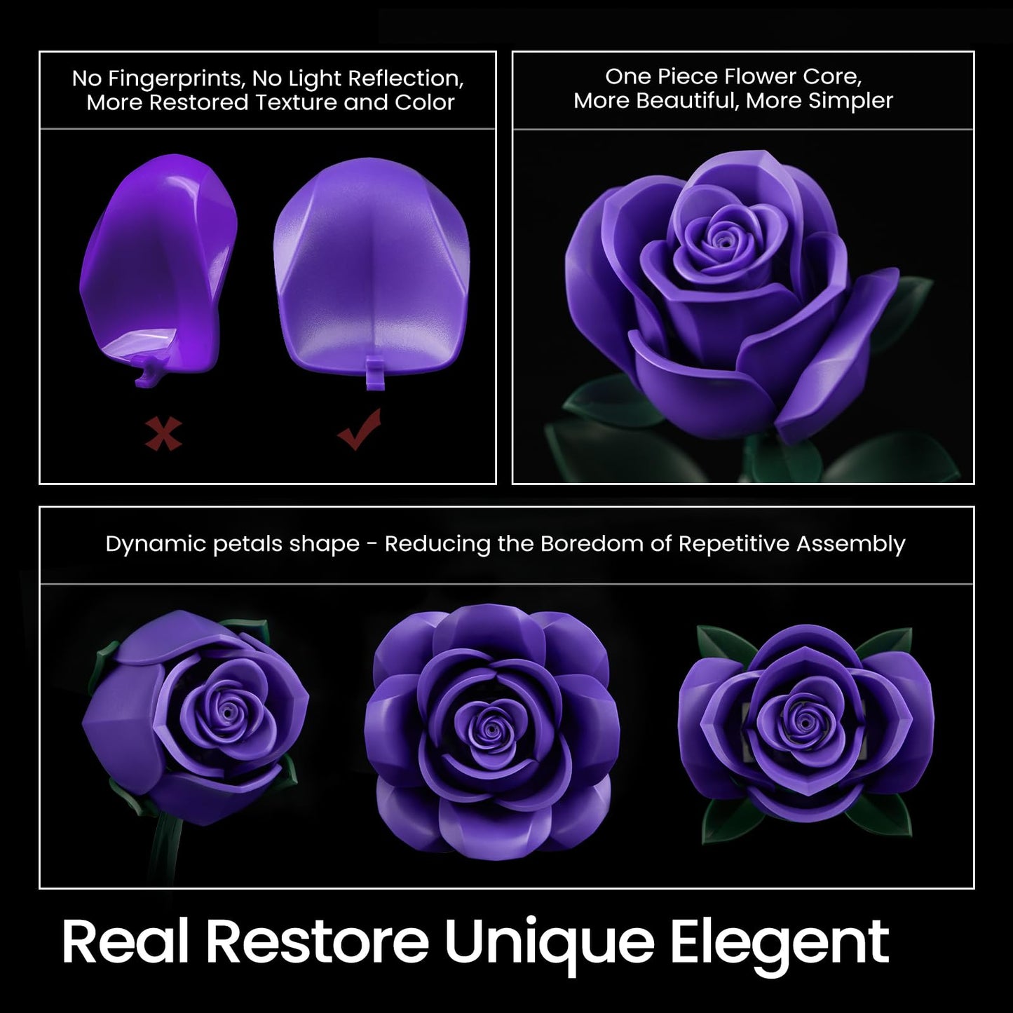 Botanicals Purple Rose Bouquet Building Set,Artificial Flowers Botanical Collection Blocks Kit,Compatible with Lego,for Adults Women Teengirls Gift for Valentines Halloween Christmas Gothic Home Decor