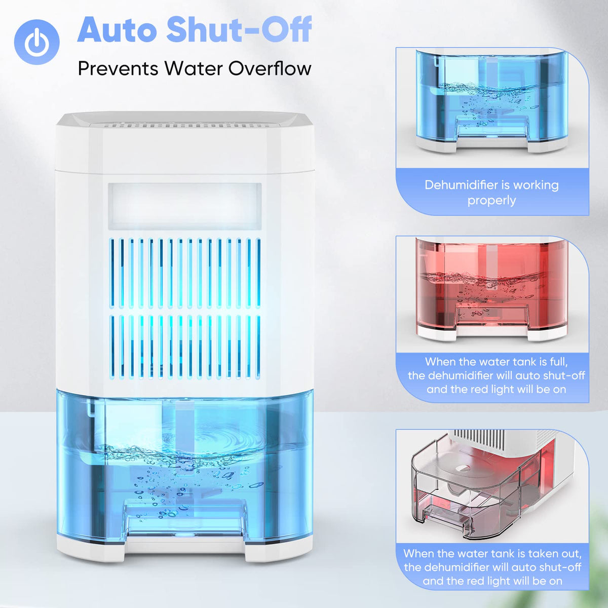 Dehumidifiers for Home with 7-Color LED Light, Quiet 2200 Cubic Feet (240 sq ft) Coverage Portable Mini Dehumidifier with Auto Shut-Off, Sleep Mode and Timer for Bedroom (1000ml)