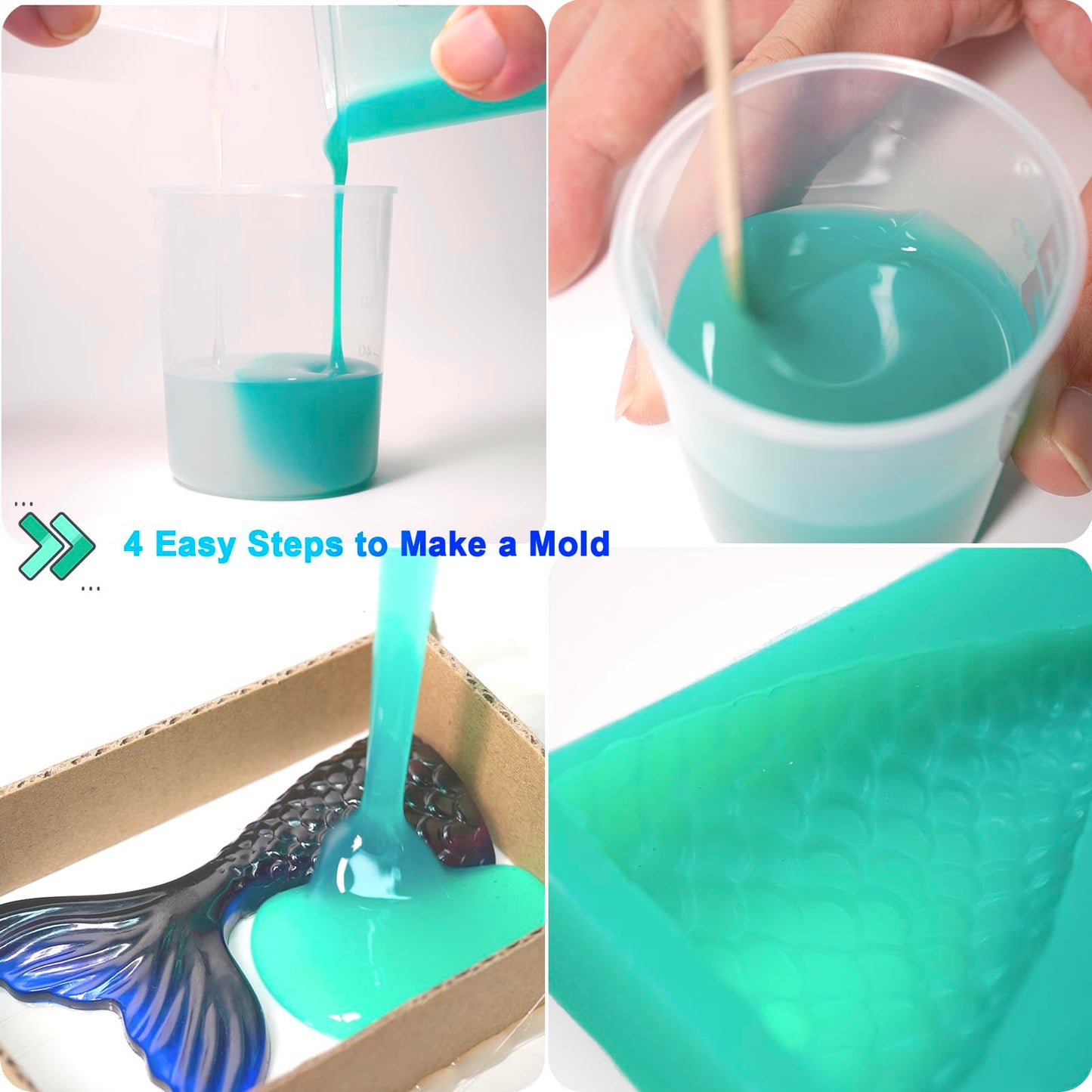 BBDINO Super Elastic Silicone Mold Making Kit 70.6 Oz, Liquid Silicone for Mold Making, 1:1 Mixing by Volume Ideal for Casting 3D Resin Molds| Silicon Molds Jade Green