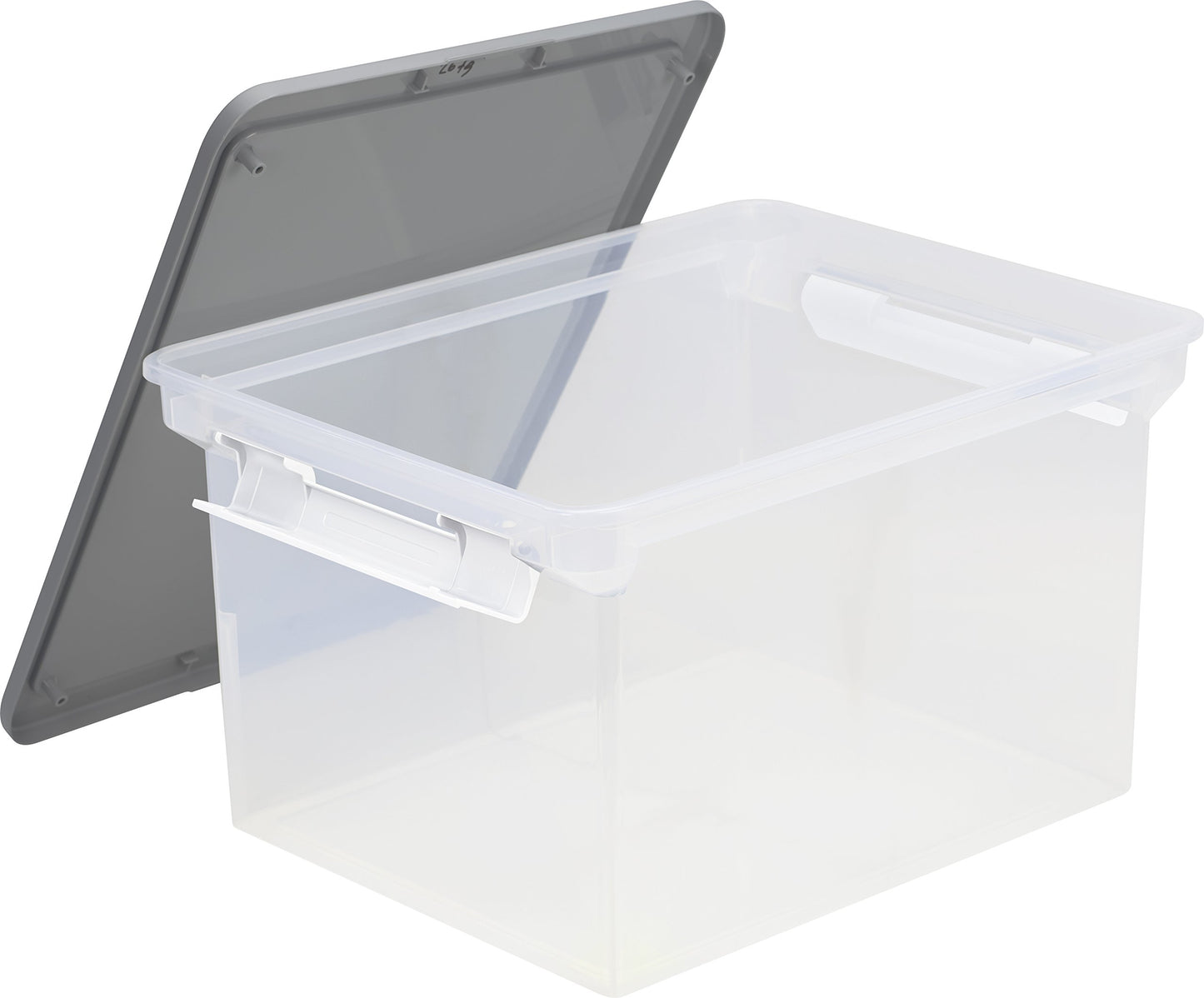 Storex Letter/Legal File Tote with Locking Handle, Clear/Silver (61530U01C)