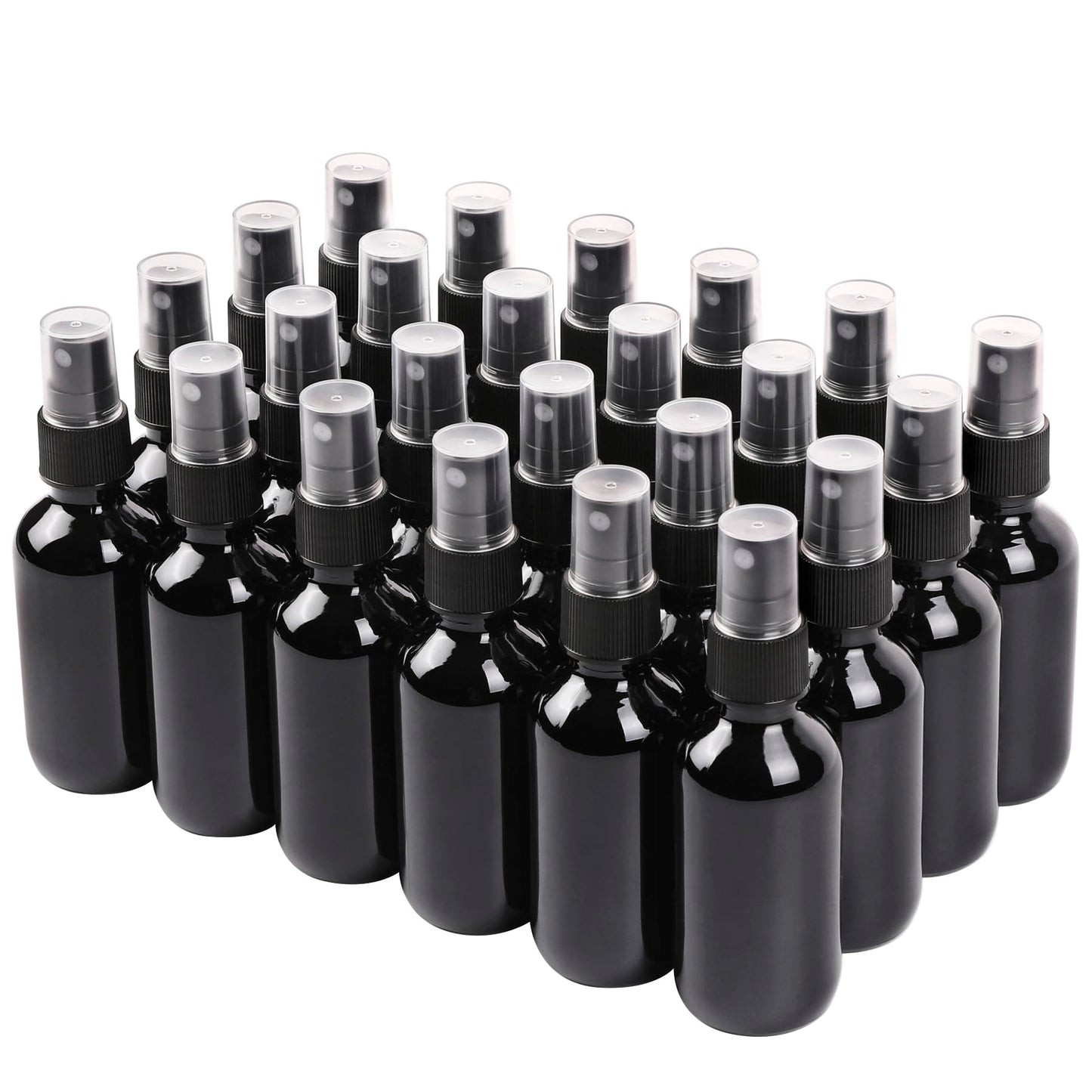 NOOEEISS Black Glass Small Spray Bottle 2 oz 24Packs,Fine Mist Sprayer Small Clear Bottles,Refillable Containers mini spray bottles for Cleaning Solutions and Skin Care (Black 24pcs)