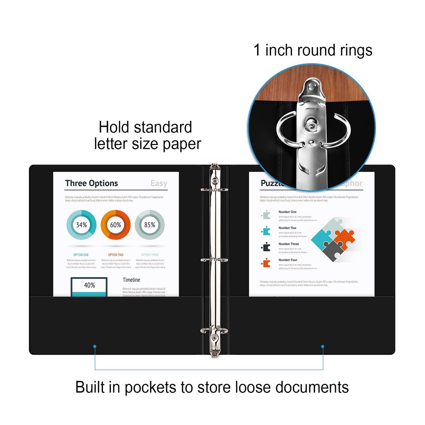 COMIX Sturdy 3 Ring Binder 1 inch with Clear View Cover, 1" Round Ring View Binder, PVC-Free, 2.4mm-Thick, 200 Sheets Capacity of US Letter Size Paper, Office ＆ School Supplies, Pack of 12 (Black)