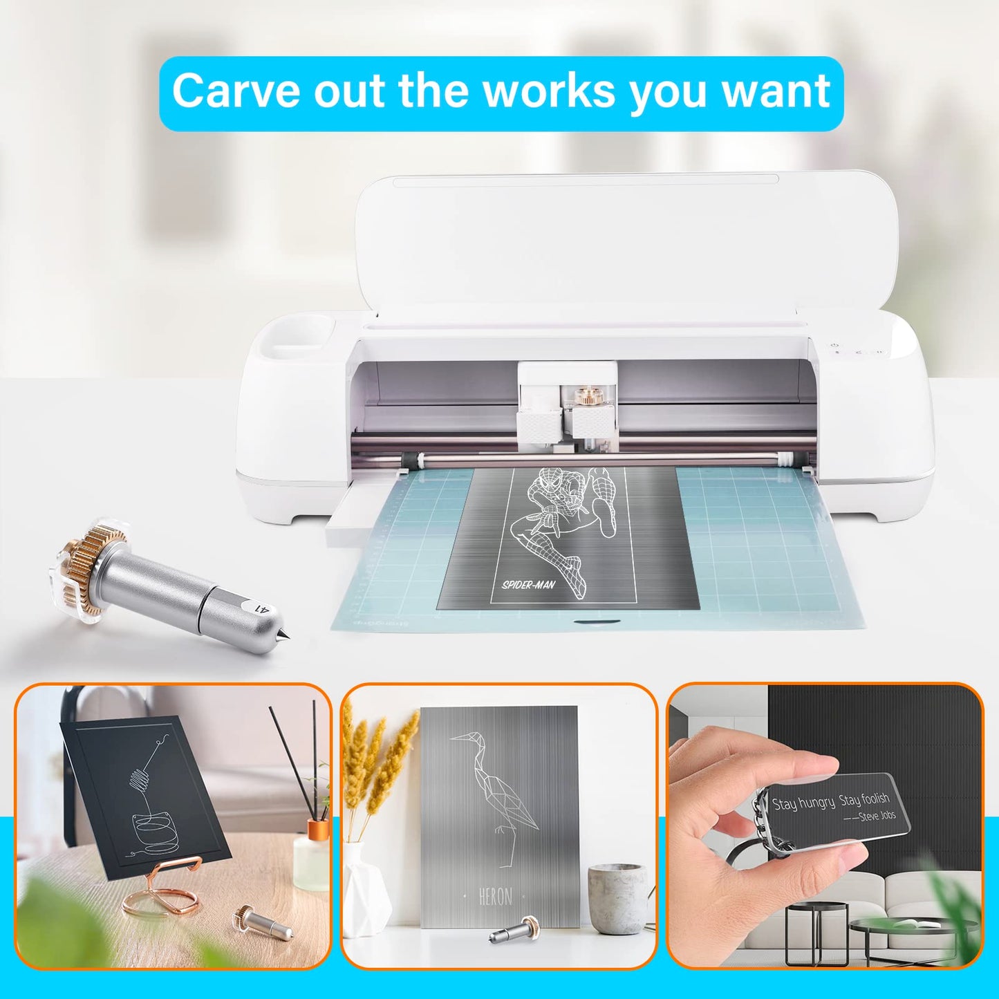 Engraving Tip + Drive Housing for Maker 4/3/Maker Cutting Machines - Premium Carbide Steel Engraving Tool for Flat, Soft Metals, Leather, Acrylic, Plastic, Anodized or Sublimated Aluminum etc.