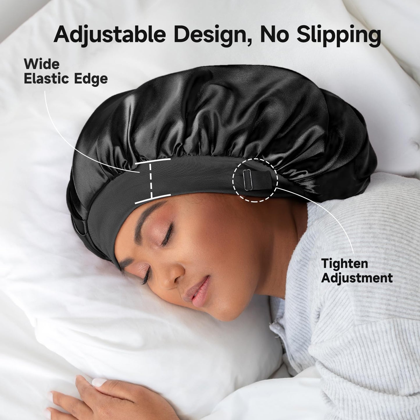 Umisleep 22 Momme 100% Real Mulberry Silk Bonnet for Sleeping Women, Large Hair Care Bonnet for Long Curly Hair, Double Layer Silk Hair Wrap with Soft Elastic Band, Non-Slip Sleep Cap, Shower Cap
