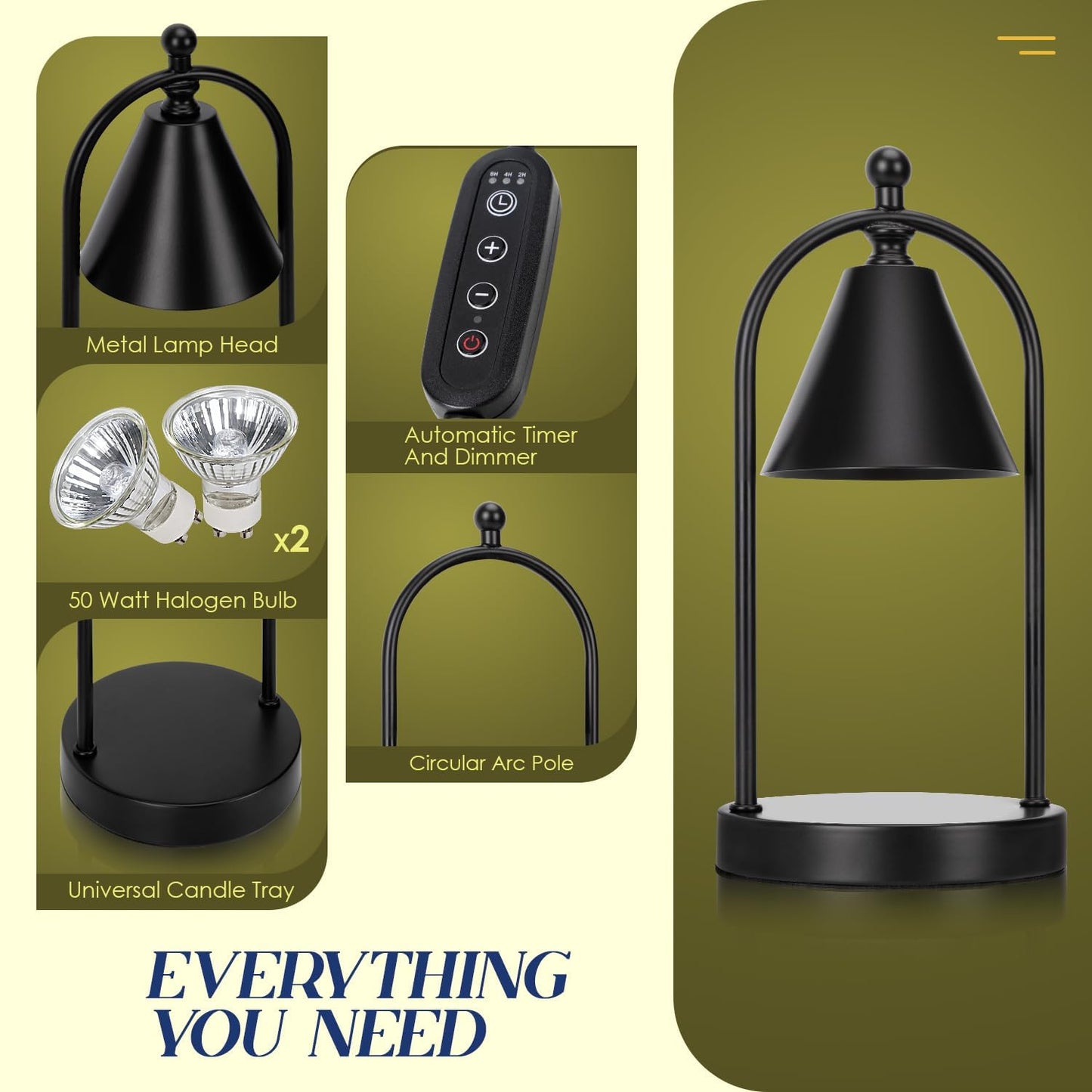 Soilsiu Candle Warmer Lamp with Timer, Electric Black Candle Warmer Light for Bedroom, Dimmable Wax Melts Warmer for Candle Jars, Home Decor Beside Lamp Gifts for Women (2 Bulbs Included)