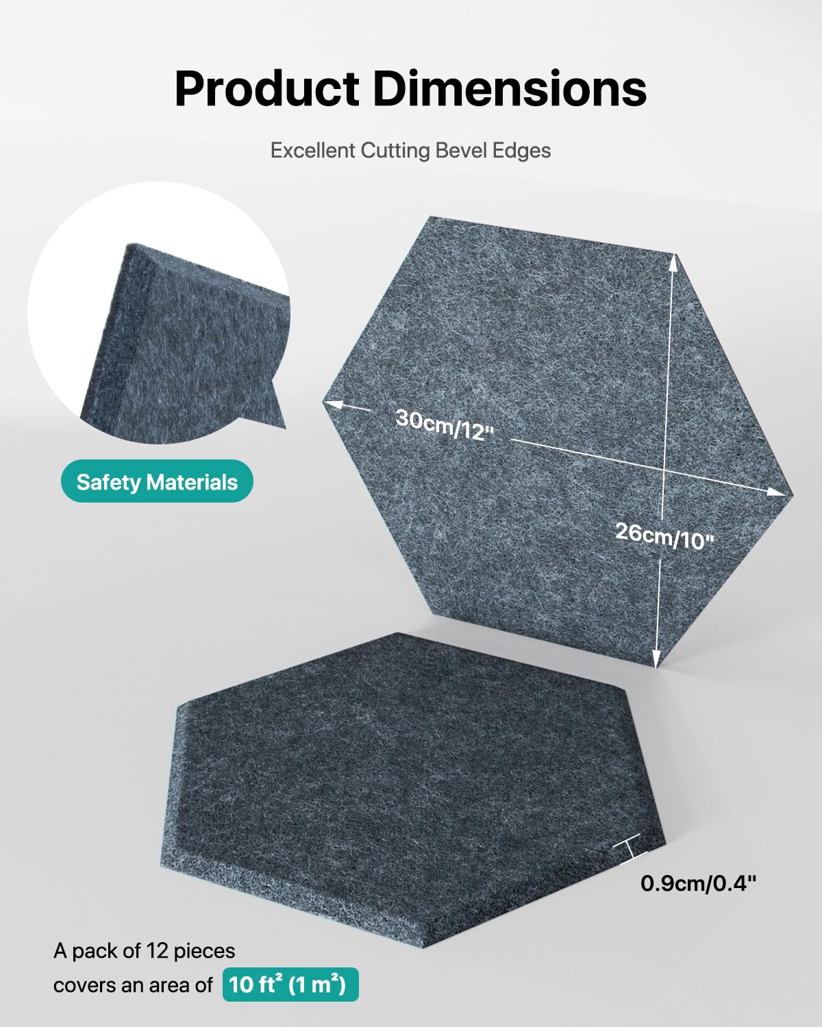 Sound Proof Panels Hexagon Self-Adhesive Acoustic Panels 12 Pack High Density Soundproofing Panels Beveled Edge for Studios/recording room/offices acoustic treatment and wall decoration 12"×10"×0.4"