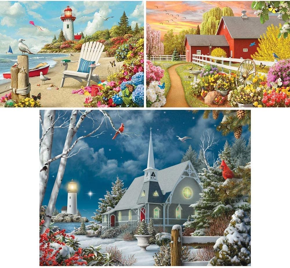 Bits and Pieces - Value Set of Three (3) 300 Piece Jigsaw Puzzles for Adults - Each Puzzle Measures 48cm x 61cm - 300 pc Awaken, Daydream, Guiding Light Jigsaws by Artist Alan Giana