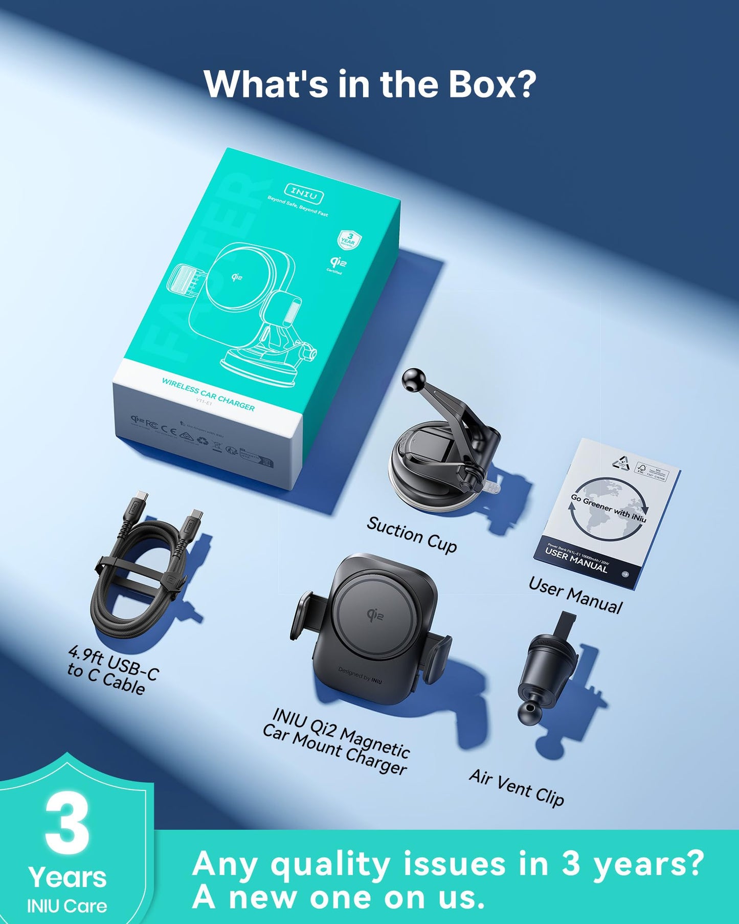 INIU Car Charger for MagSafe, Original Qi2 15W Fast Charging Wireless Car Phone Holder with Magnetic Grip, Air Vent & Dashboard Mount with Strong Clamp, Charger with Cooling Fan for iPhone 17-12 etc
