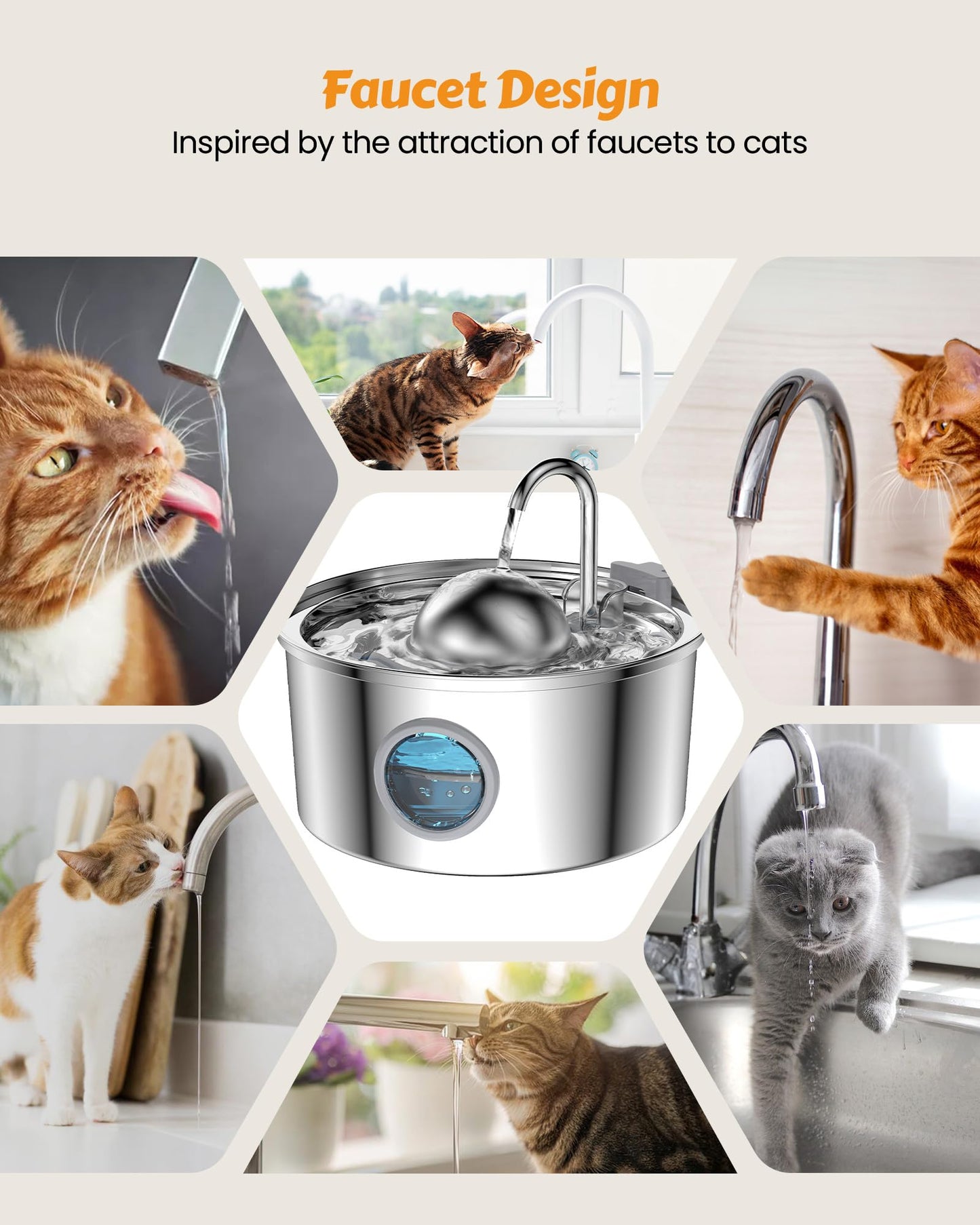 Cat Water Fountain Stainless Steel: cat fountain for Drinking - 3.2L Quiet Pet Watering Bowls for Cats Indoor - Kitten Waterer Supplies - for Small and Medium Animals