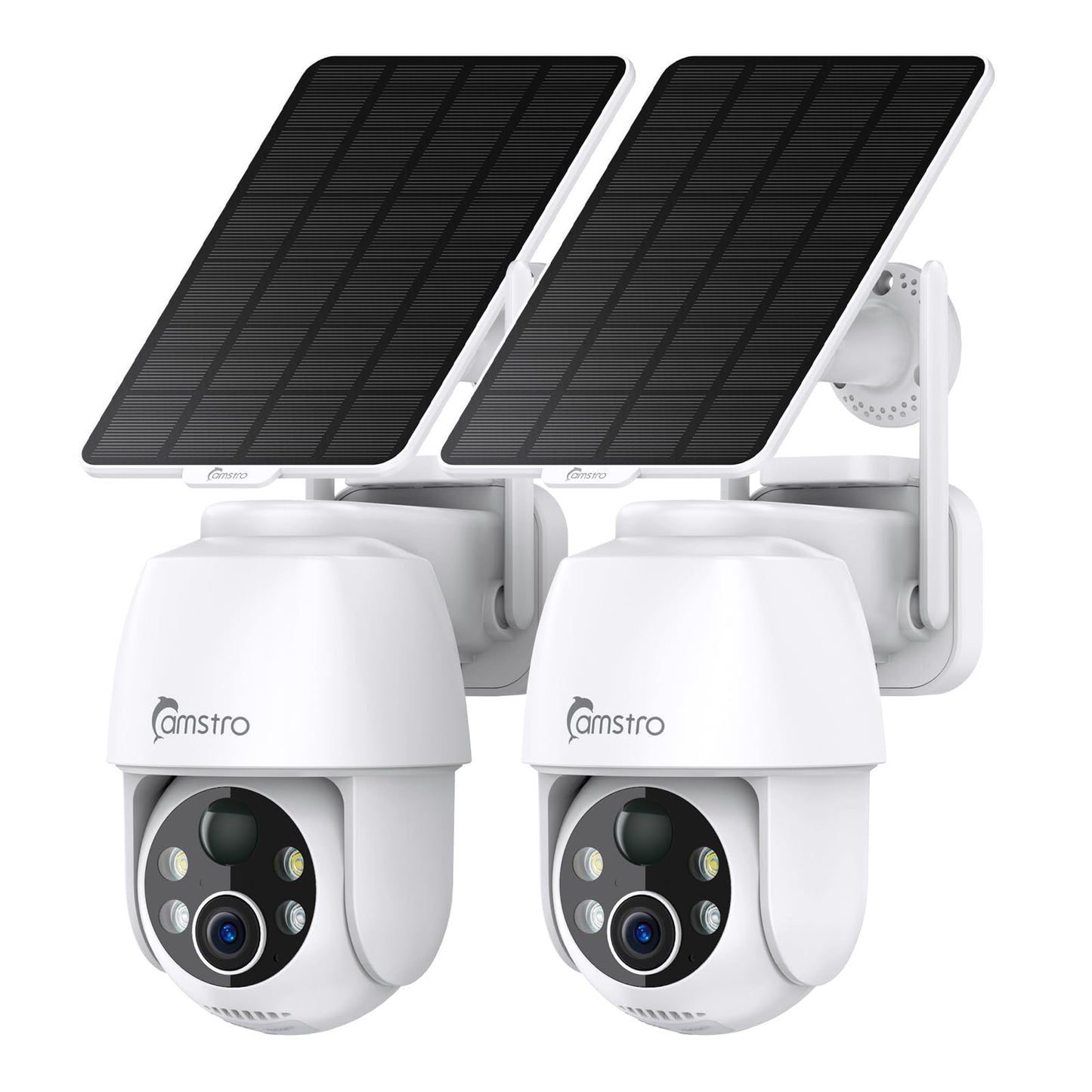 CAMSTRO 2K Solar Surveillance Camera Wireless Outdoor, Battery-Powered Solar Camera for Home Security, 360°Pan & Tilt, 3MP Color Night Vision, Two-Way Audio, Alexa/Google Assistant, 2.4Ghz Only, 2Pack