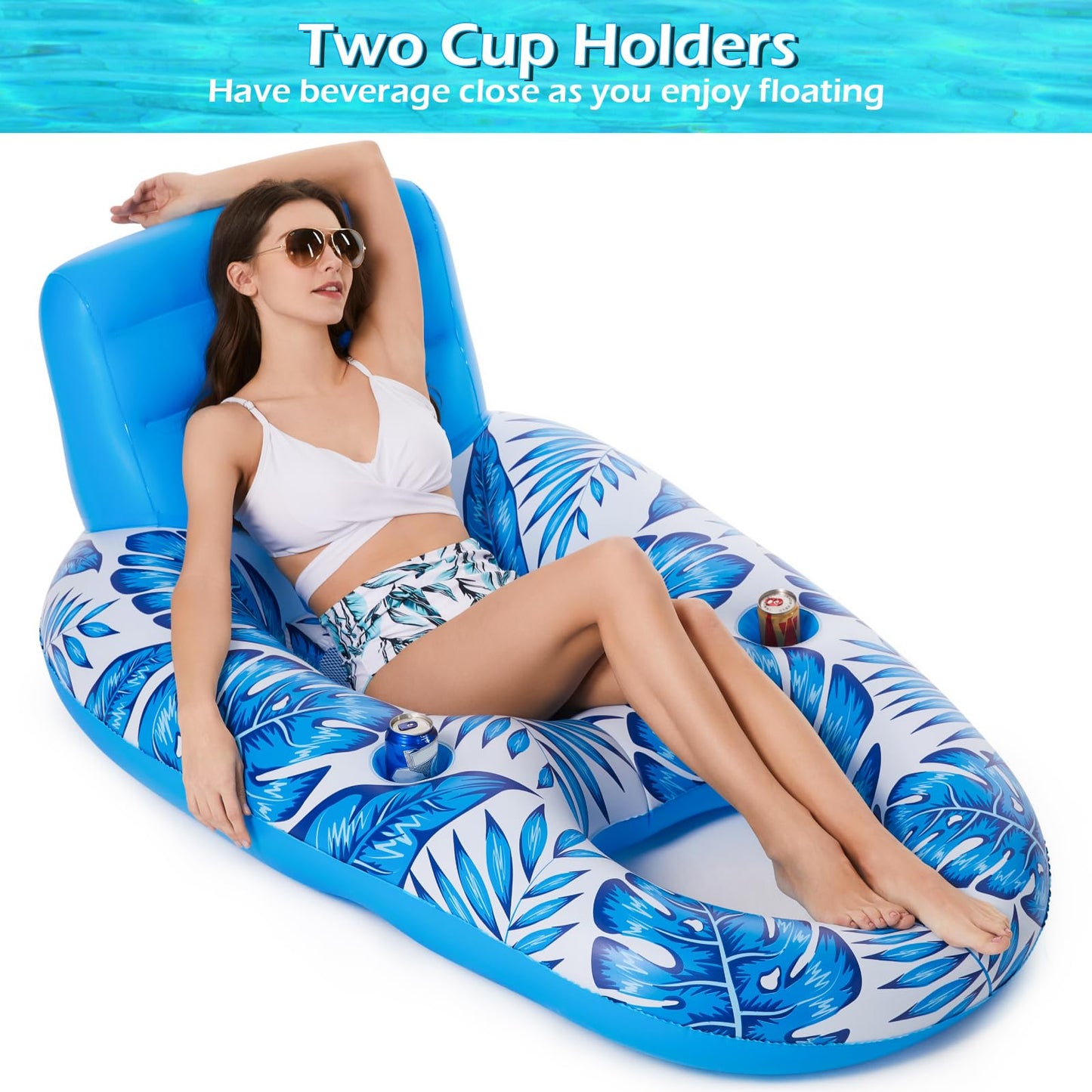 Jasonwell Inflatable Pool Float Adult - Pool Floaties Lounger Floats Raft Floating Chair Water Floaties for Swimming Lake Lounge Float with Cup Holders Beach Pool Party Toys for Adults（Bule）