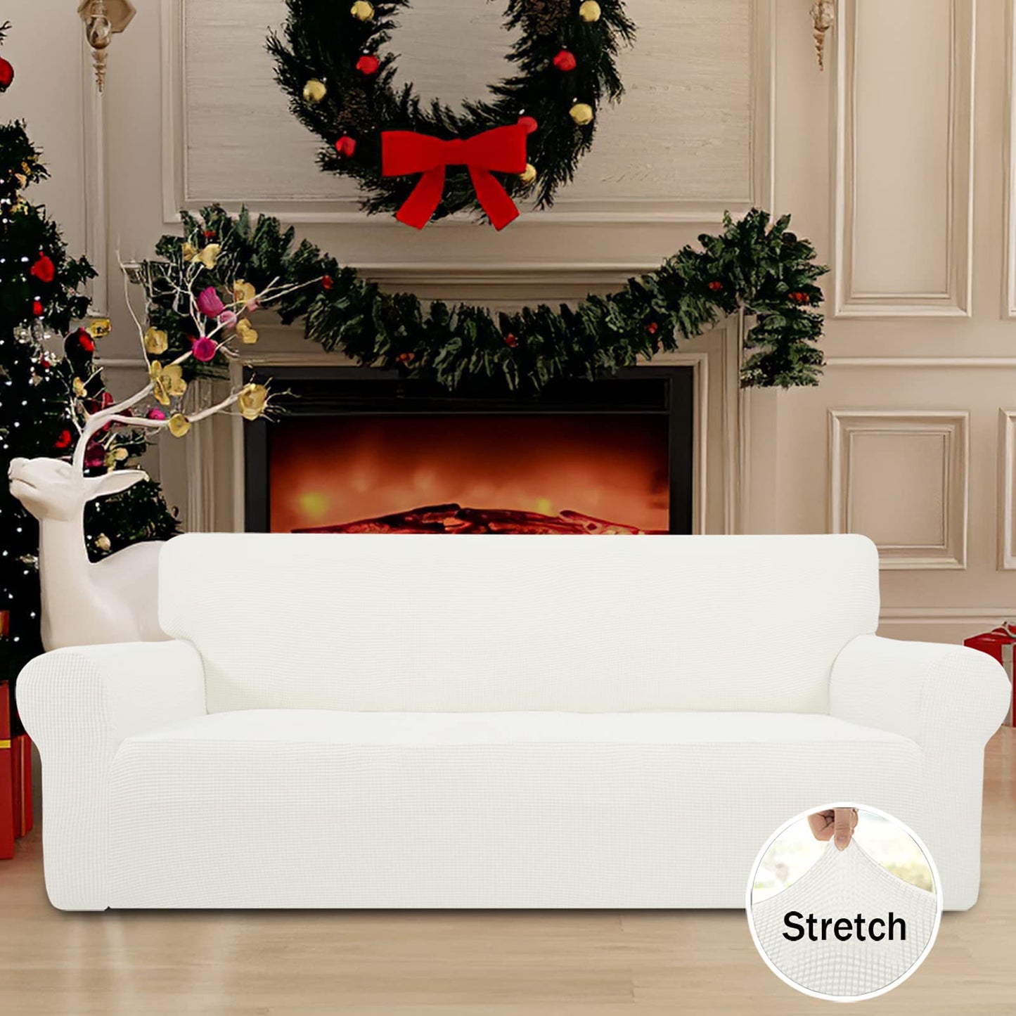Easy-Going Stretch Sofa Slipcover Couch Sofa Cover Furniture Protector Soft with Elastic Bottom for Pets Kids Children Dog Spandex Jacquard Fabric Small Checks (X Large, Cream)