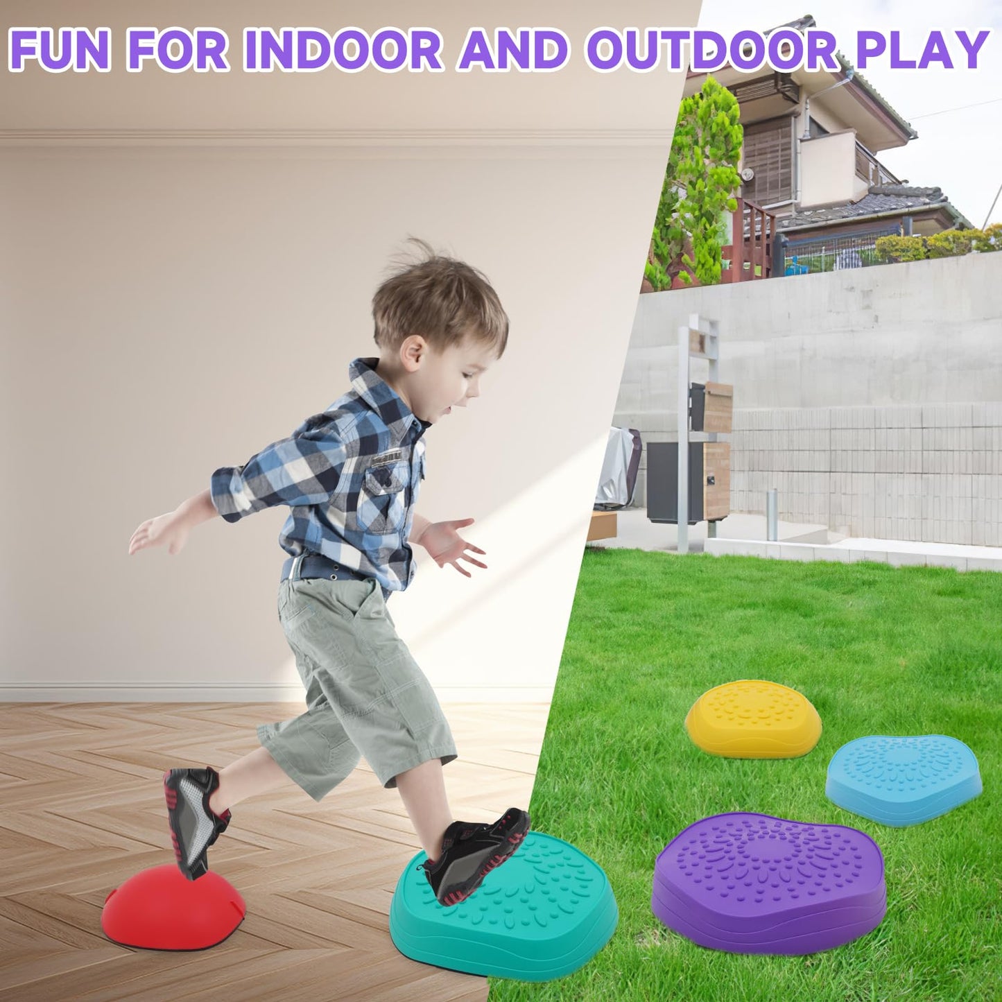 Joonly Kids Stepping Stones 5pcs Balance River Stones for Promoting Children's Coordination Skills Sensory Play Equipment Toys Toddler Ages 3-8 Years