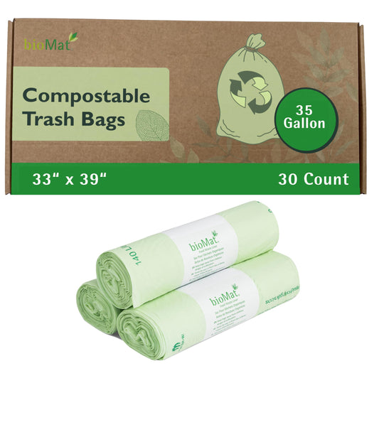 bioMat 132l / 35 Gallon Compostable Wheelie Bin Liners, 30 Count, BPI ASTM D6400, Large Compost Bags for Organic Waste and Residual Waste Bins