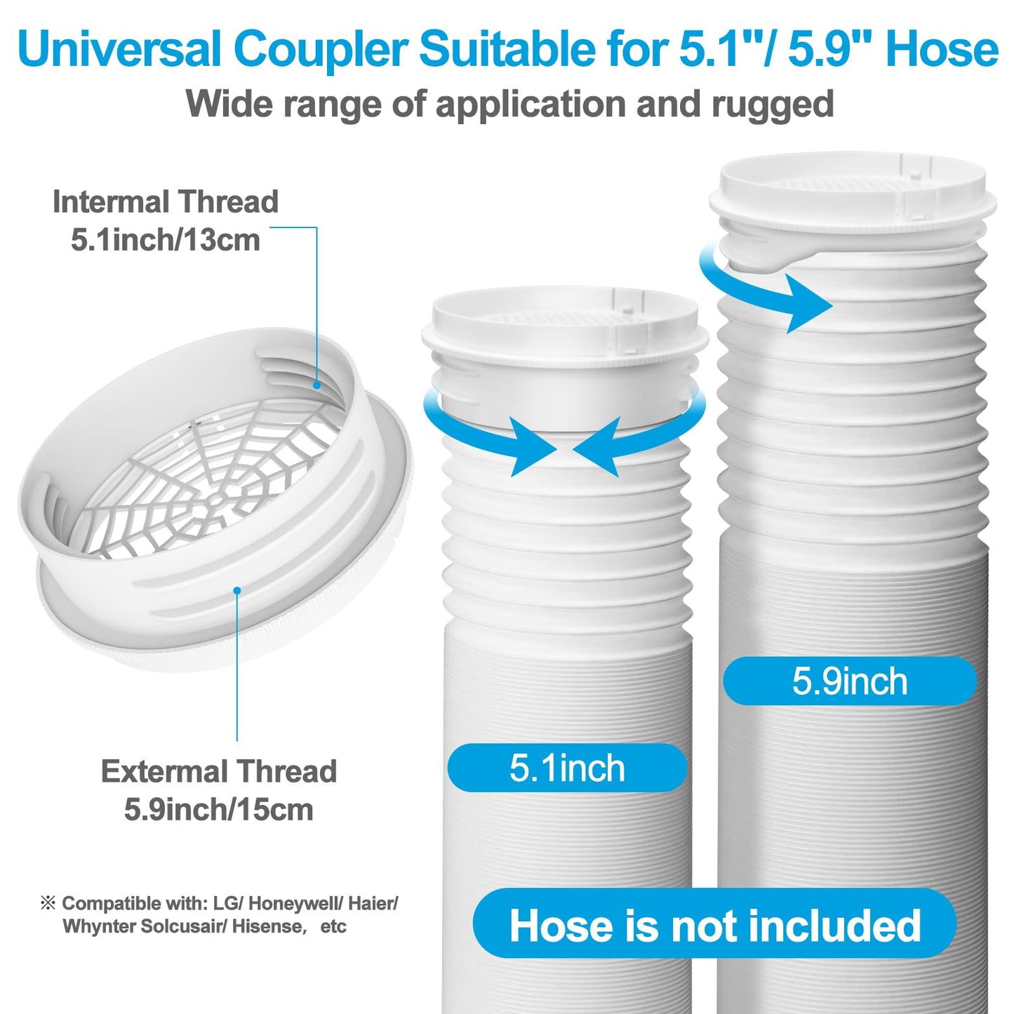 Portable AC Window Vent Kit with Universal Coupler for 5.1"/5.9" Exhaust Hose, Upgraded Mobile Air Conditioner Window Seal Kit with 4 Adjustable Seal Panels for Horizontal & Vertical Sliding Windows