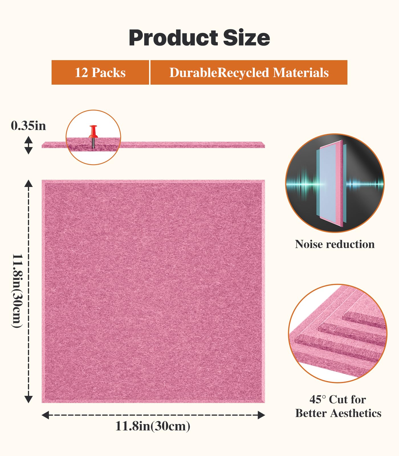 Large Cork Board for Walls - 12 Packs Bulletin Board,48"x36" Cork Board Felt Wall Tiles for Home, School & Office Decor Pin Board,Cork Felt Board DIY Vision Board -Pink