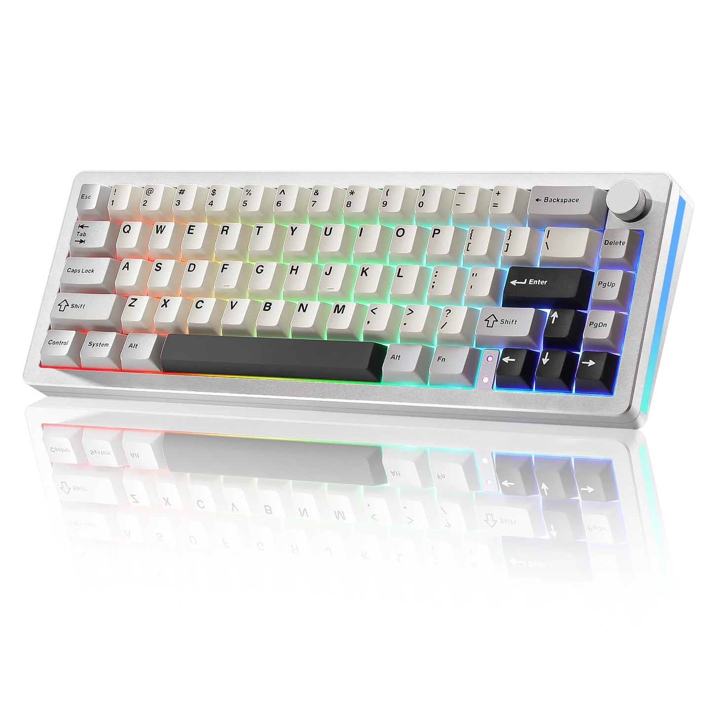 YUNZII AL66 Wireless Mechanical Keyboard,65% Knob Control Aluminum Gaming Keyboard Bluetooth/2.4G/Wired Hot Swappable Pre-lubed Switches, Gasket Mounted RGB Keyboard for Win/Mac(Milk Switch, Silver)