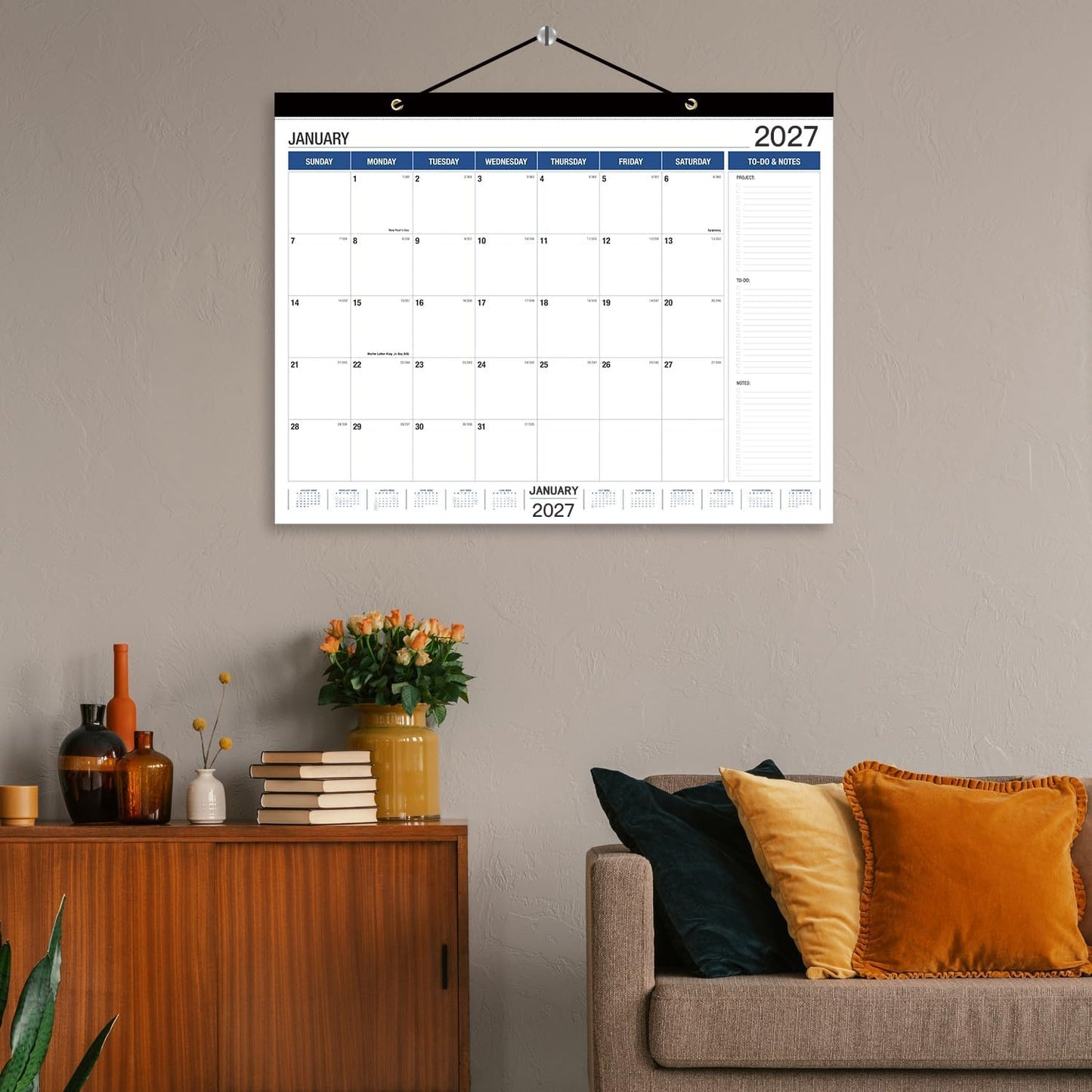 Large Wall Calendar 2026.7-2027.12: Desk Calendar 21.96 x 16.96 Inches,Large Desk Calendar Runs From July 2026 - December 2027 for Home Office Planning and Organizing Family Planner with Notes, Pocket (Simple Style)