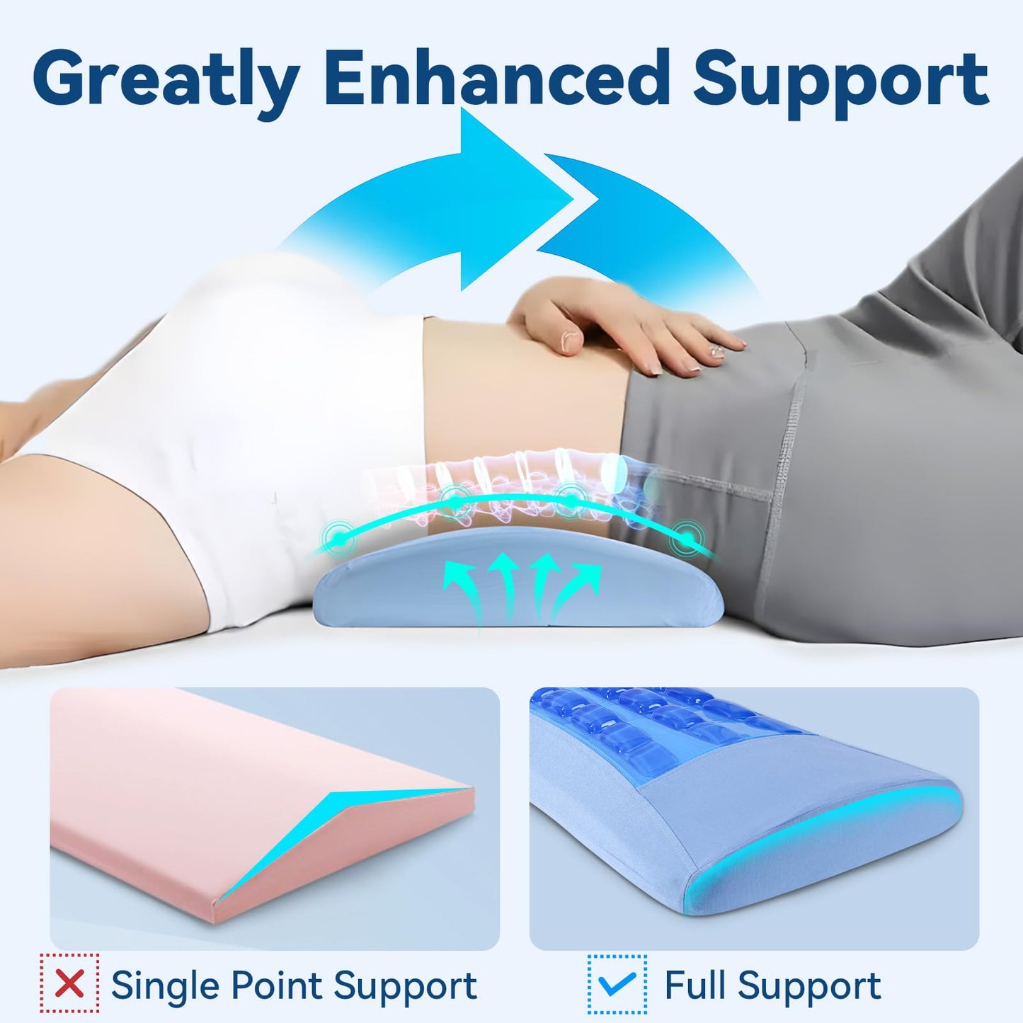 Lumbar Support Pillow for Sleeping, Memory Foam Lower Back Pillow with Cooling Gel, Ergonomic Back Support for Side & Back Sleepers, Removable Breathable Cover for Bed, Sofa & Car