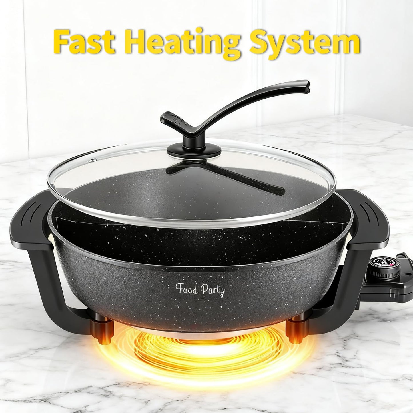Food Party Hot Pot Electric Hotpot with Divider Shabu Shabu Hot Pot Non-Stick 6-Quart Large Chinese Pot Korean