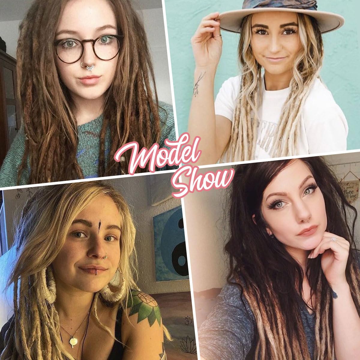 24 Inch Clip in Dreadlock Hair Extensions 10Clips 40 Strands Synthetic Handmade Soft Clip In Dreads Extensions for Women,Brown/Blonde