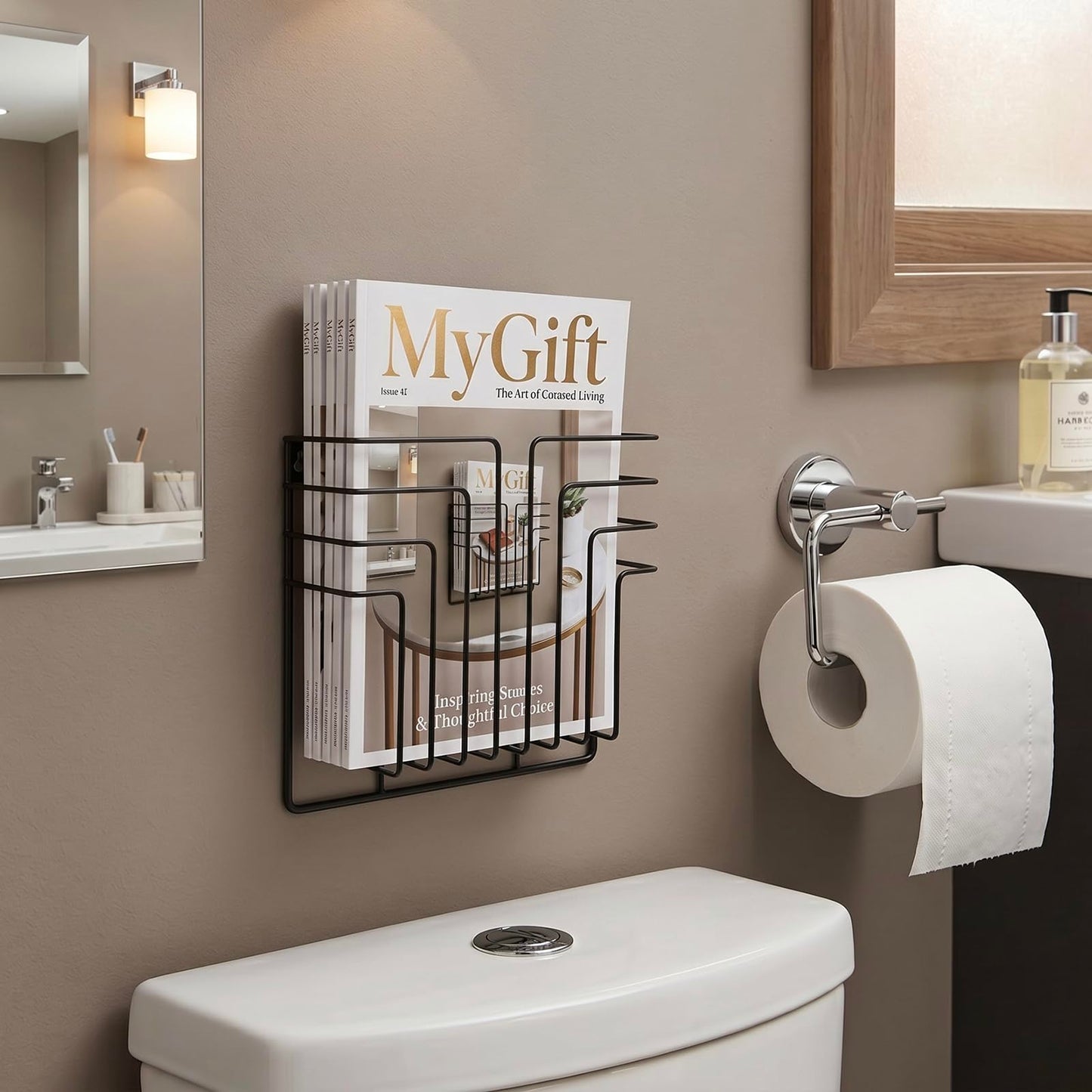 MyGift Modern Design Black Metal Wire Wall Mounted Magazine and File Folder Holder Organizer Rack