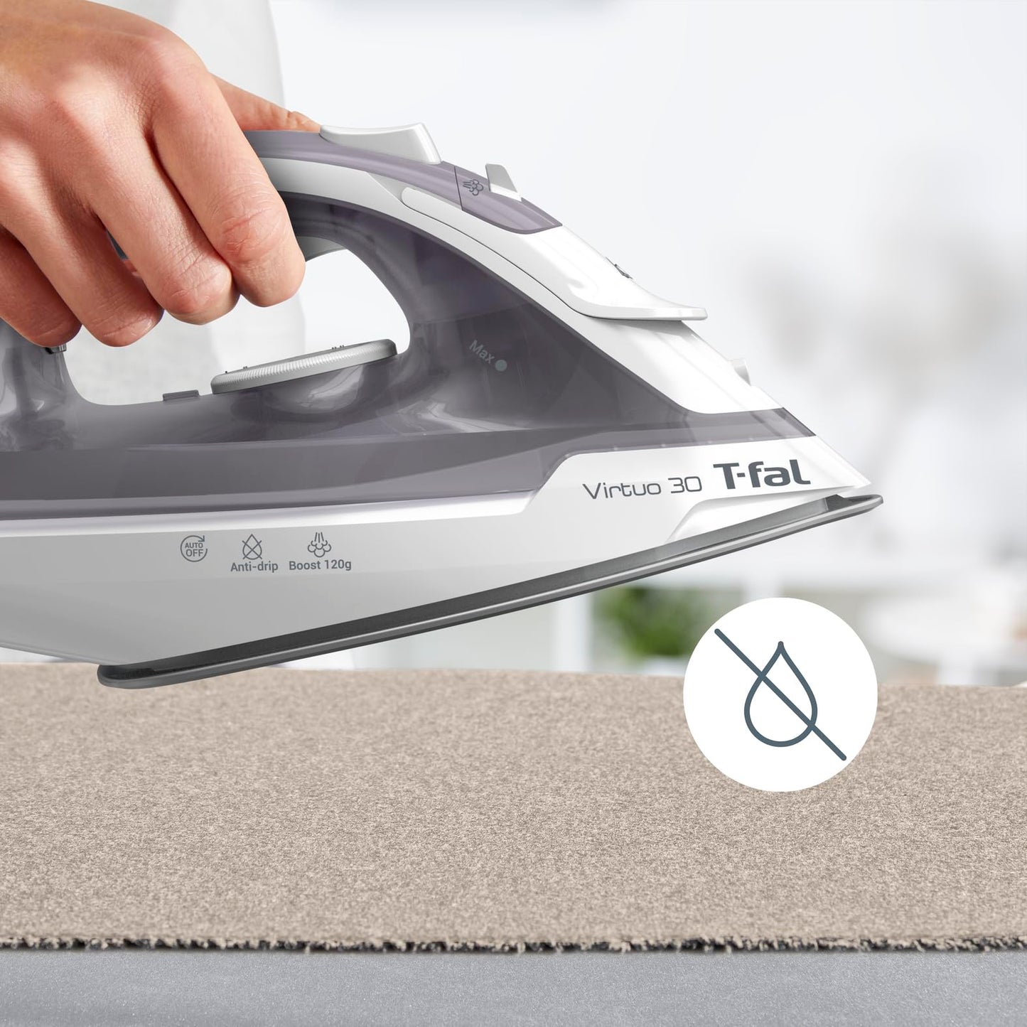T-Fal Virtuo Steam Iron for Clothes with Retractable Cord, Portable Iron and Steamer for Clothes, Ceramic Nonstick Soleplate, 1500 Watts, Anti-Drip, Auto-Off, Scratch Resistant, Grey