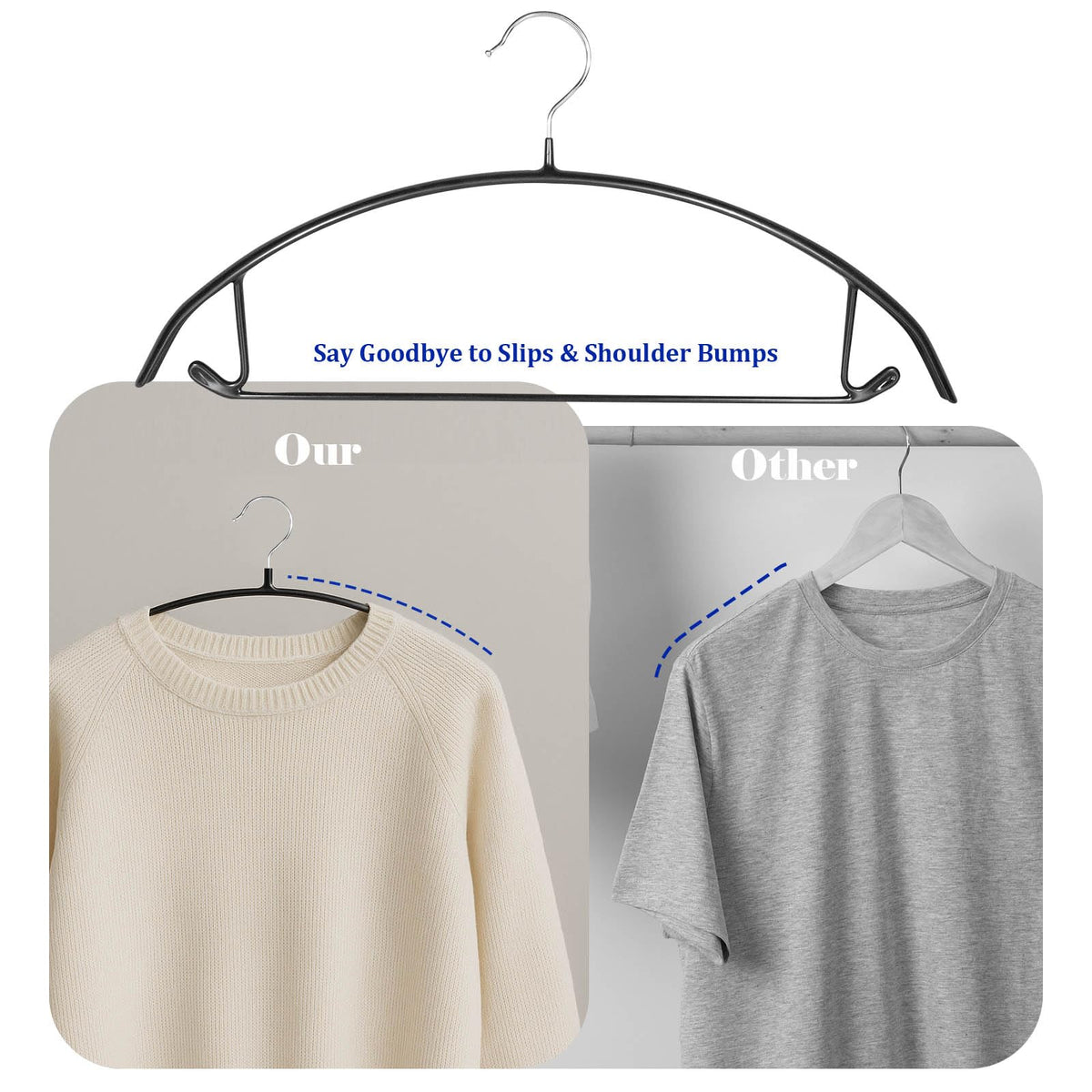 GZQXHOME 30 Pack Non Slip PVC Coating Metal Clothes Hangers No Shoulder Bump,Built-in Shoulder Hook and Bottom Rod,Suitable for Sweaters,Suits,Shirts,Skirt,Jackets (Black, 30 Pack)