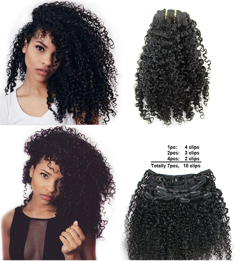 Ms Fenda Brazilian Remy Virgin Hair Kinky Curly 3B 3C Natural Color African American Clip In Hair Extensions 120Gram 7Pcs/Set(16")