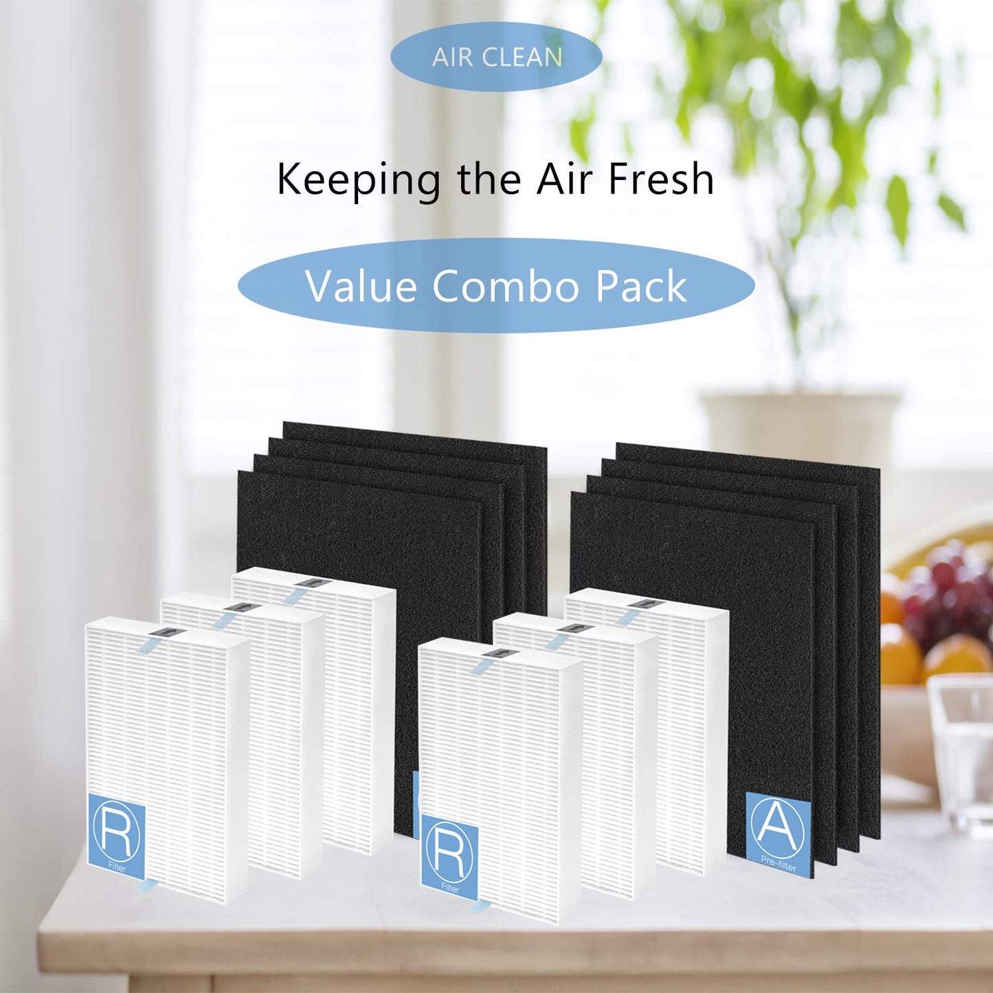 HPA300 Replacement Filters Compatible with Honeywell HA300, HPA300, HPA300VP, HPA304, HPA3300, HPA5300 & HPA8350 air purifier, Including 6 HEPA Filters R & 8 Activated Carbon Pre-filters A