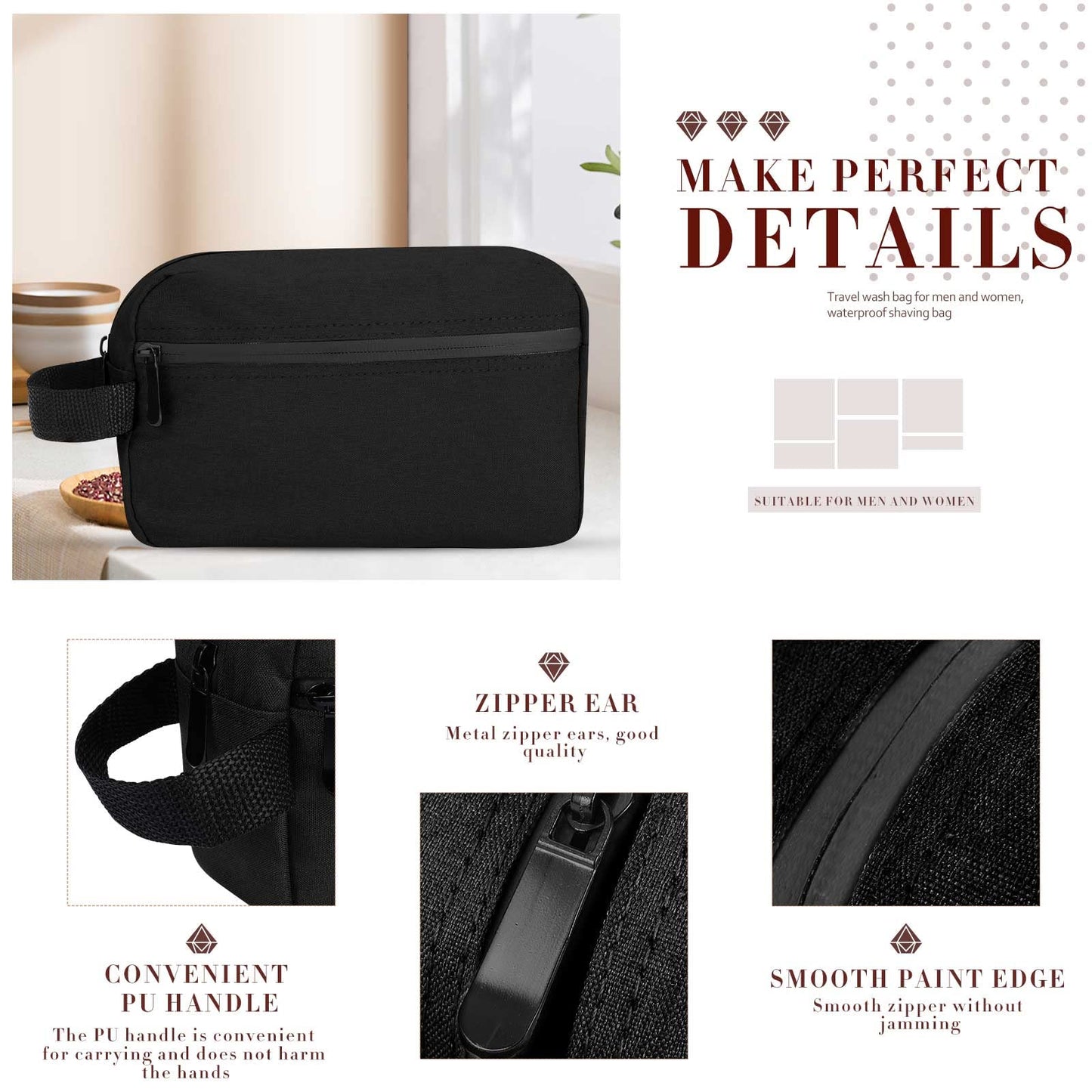 Hillban 9 Pcs Portable Toiletry Bag for Men Water Resistant Shaving Bag Foldable Cosmetic Bag Travel Bag for Toiletries Hanging Storage Shower Bag Wedding Groomsmen Gifts(Black)