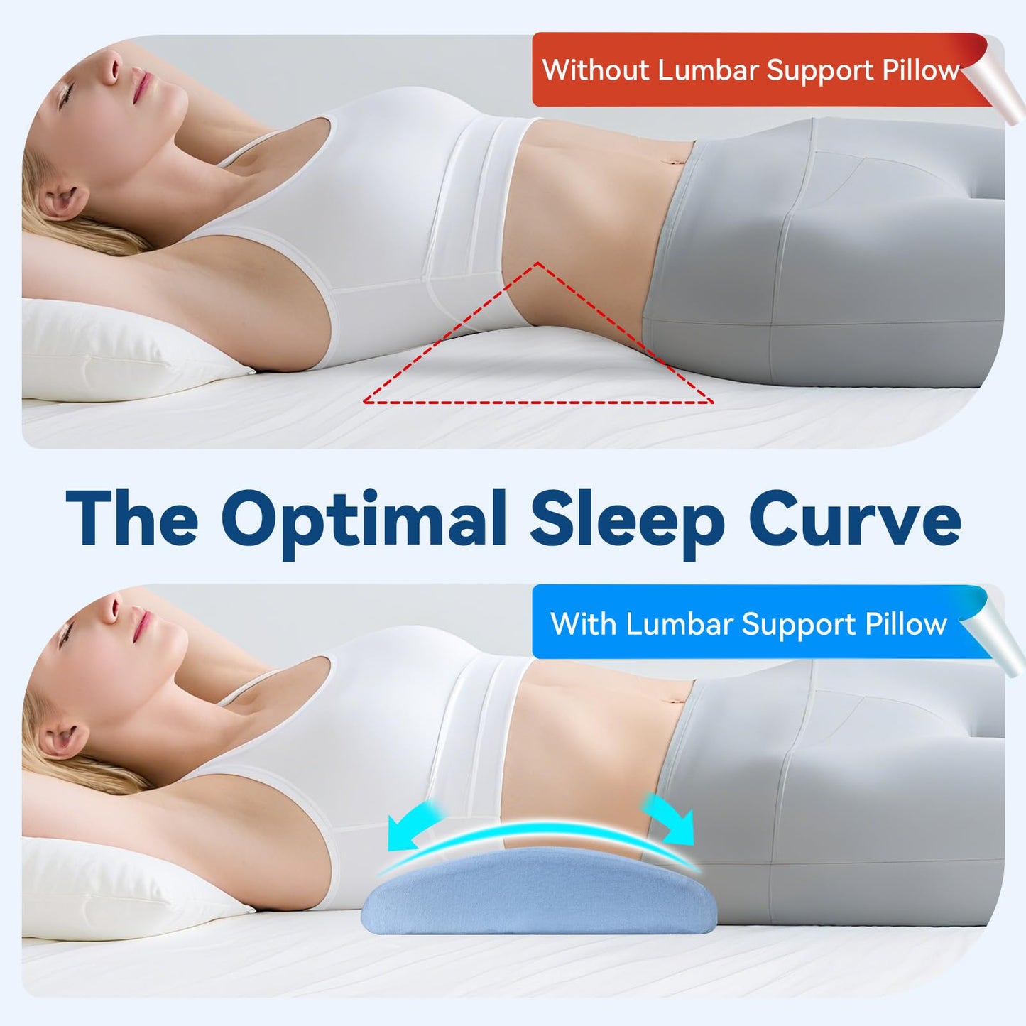Lumbar Support Pillow for Sleeping, Memory Foam Lower Back Pillow with Cooling Gel, Ergonomic Back Support for Side & Back Sleepers, Removable Breathable Cover for Bed, Sofa & Car