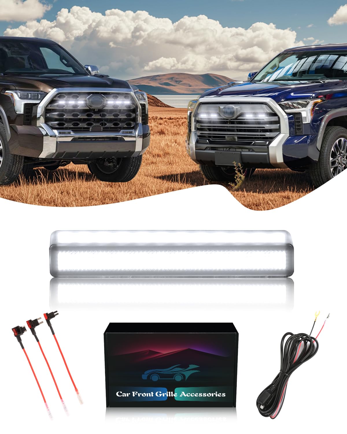 TBHOO Front Grille LED Lights for Toyota Tundra 2025 2024-2019 Accessories Raptor Style Grill Trim Warning Lights (White Lights, 4)