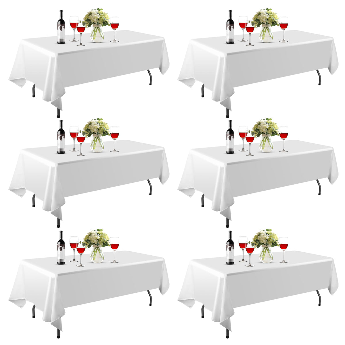 Emart Table Cloths Rectangular, 6 Pack 60 X 102 Inch White 100% Polyester Multipack Tablecloths Bulk, Banquet Wedding Reception Event Party Picnic Rectangular Table Nappe Cover