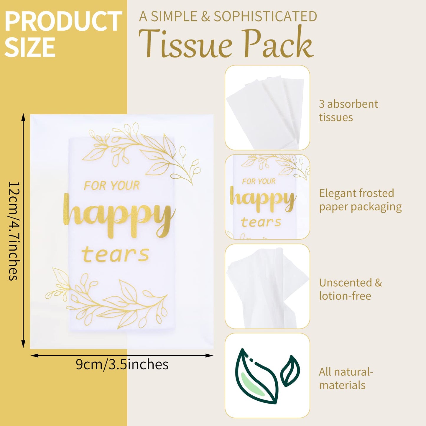 60 Pcs Wedding Tissues Packs for Guests Happy Tears Tissue Packs for Wedding 3 Ply Bulk Facial Pocket Travel Individual Favors for Party Guests Gifts