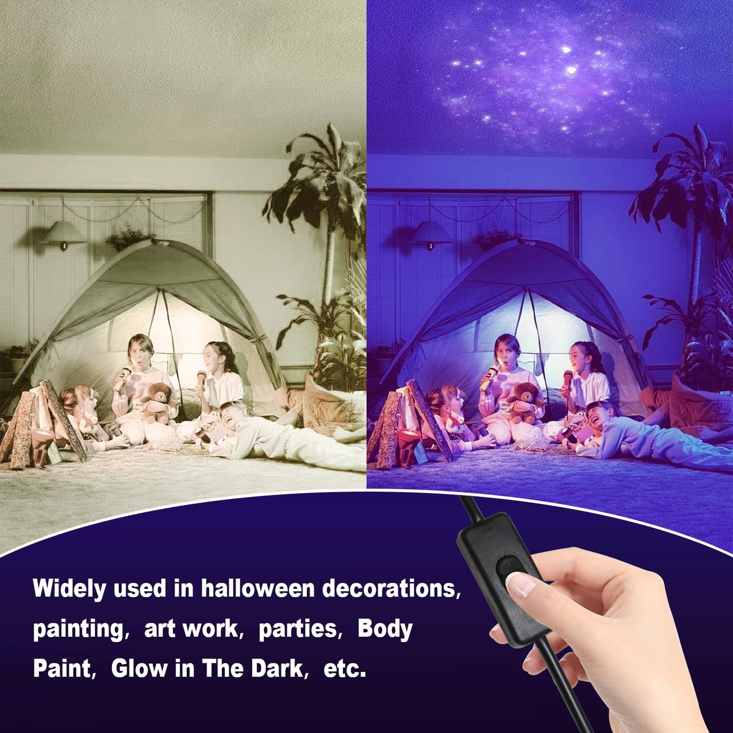 QIYEKA 2 Pack 100W LED Black Lights, Flood Blacklight with Plug, IP66 Waterproof Outdoor UV Spotlight for Dance Party Large Space, Glow in The Dark, Halloween Lamp