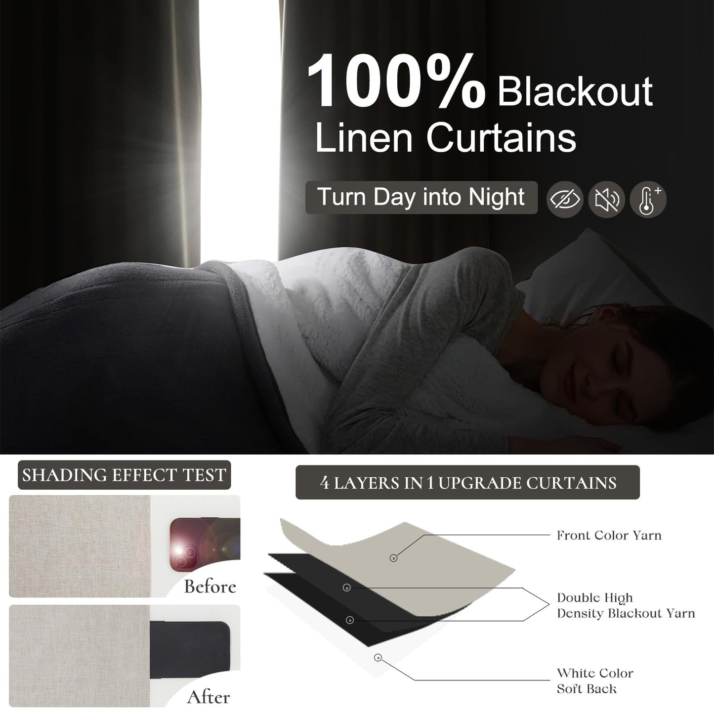 Natural Linen Pinch Pleated Blackout Curtains & Drapes 96 Inch Long Bedroom/Livingroom Farmhouse Curtains 2 Panel Sets, Neutral Track Room Darkening Thermal Insulated 8ft Back Tab Window Curtain