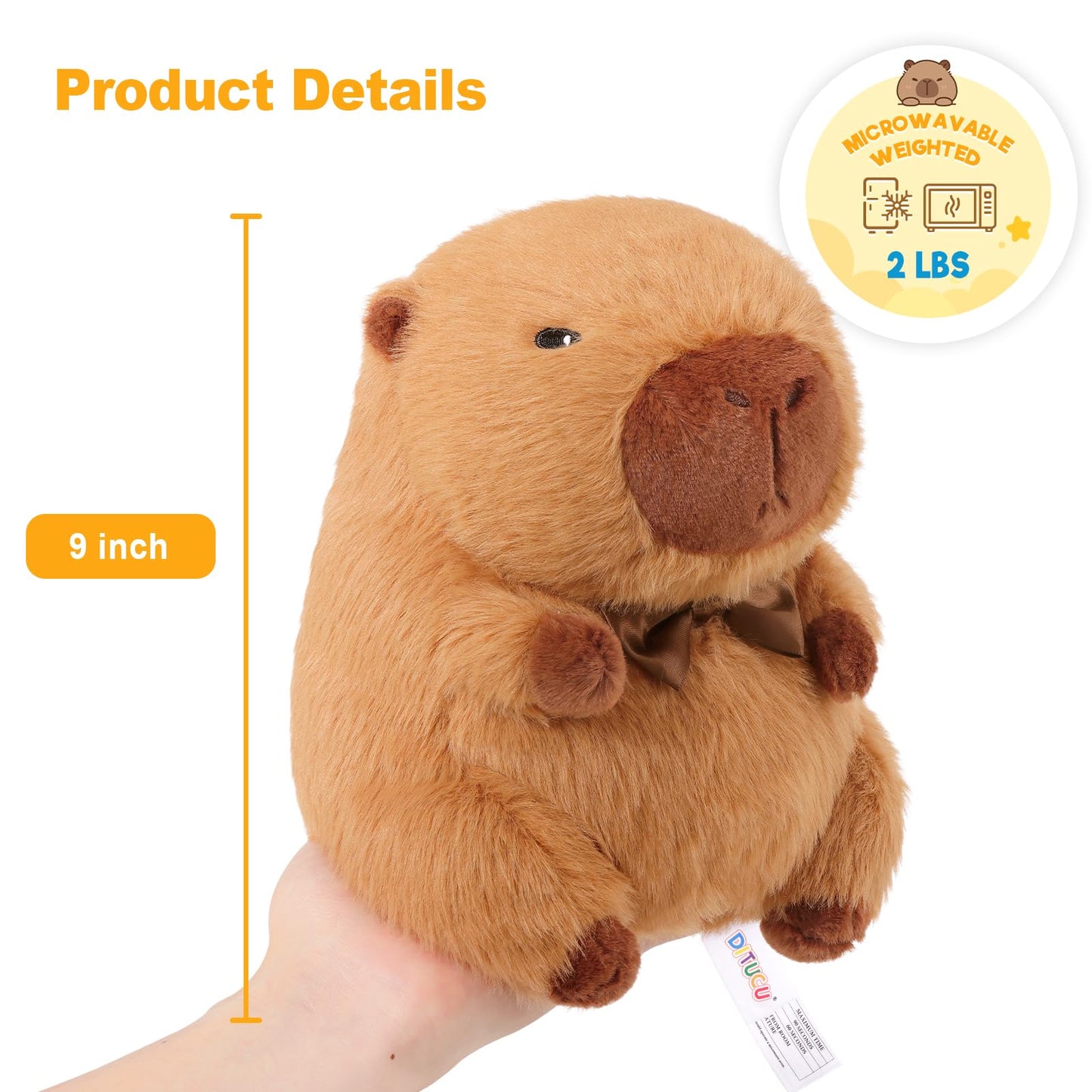 Ditucu Original Capybara Microwavable Weighted Stuffed Animal 2 lbs Heating Plush for Period Cramps Pain Plushies Toys Gifts for Kids Brown 9 inch