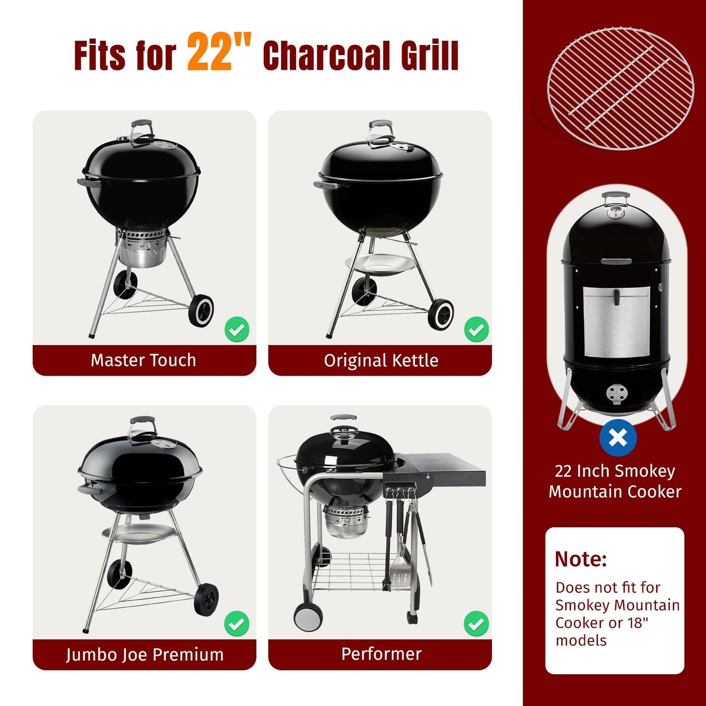 SHINESTAR 7441 Replacement Charcoal Grate, Fits for Weber 22" Charcoal Grills, 17" BBQ Charcoal Fire Grate Compatible with Original Kettle, Master Touch, Performer, and Jumbo Joe Premium