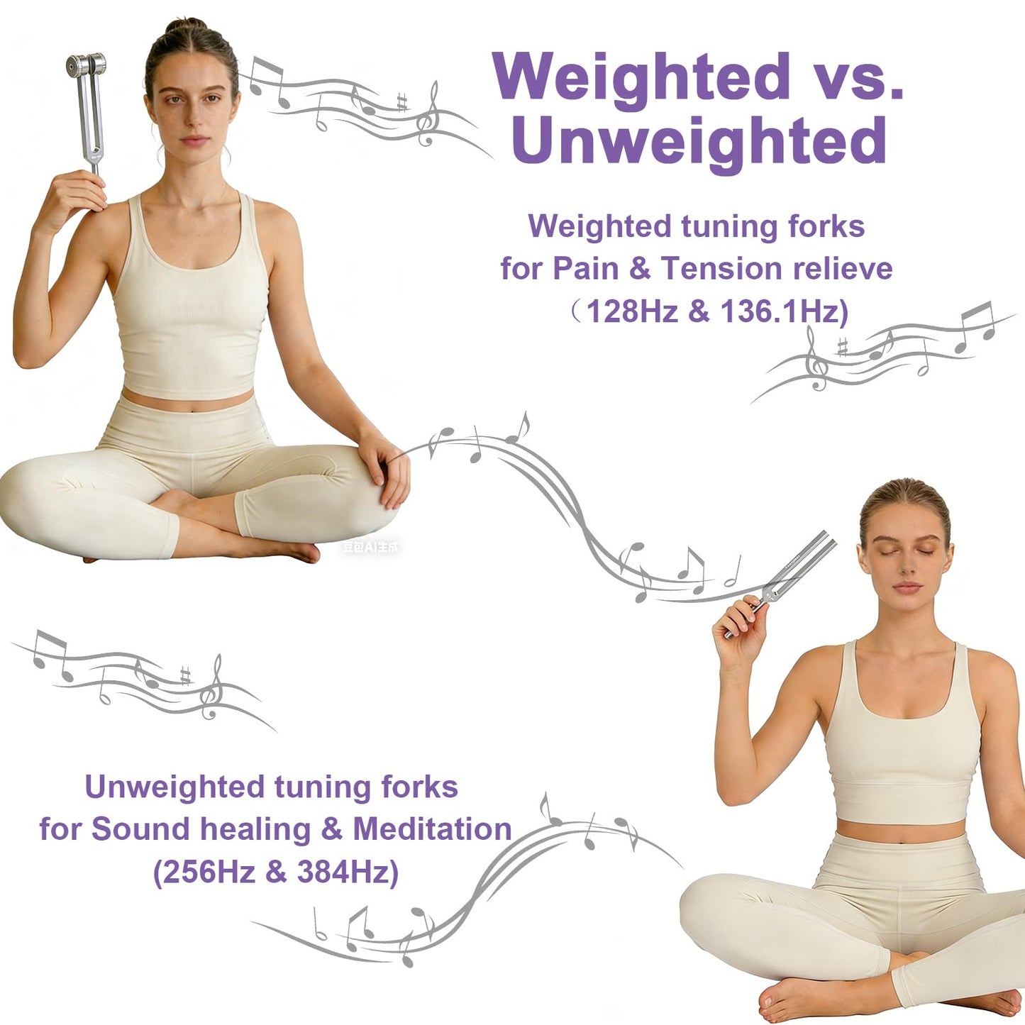 Tuning Forks for Healing(128Hz,136Hz,256Hz,384Hz),Sound Healing Instruments with Mallet and Stand Activator,Tuning Forks for Meditation,Yoga,Chakra Balancing&Deep Relaxation