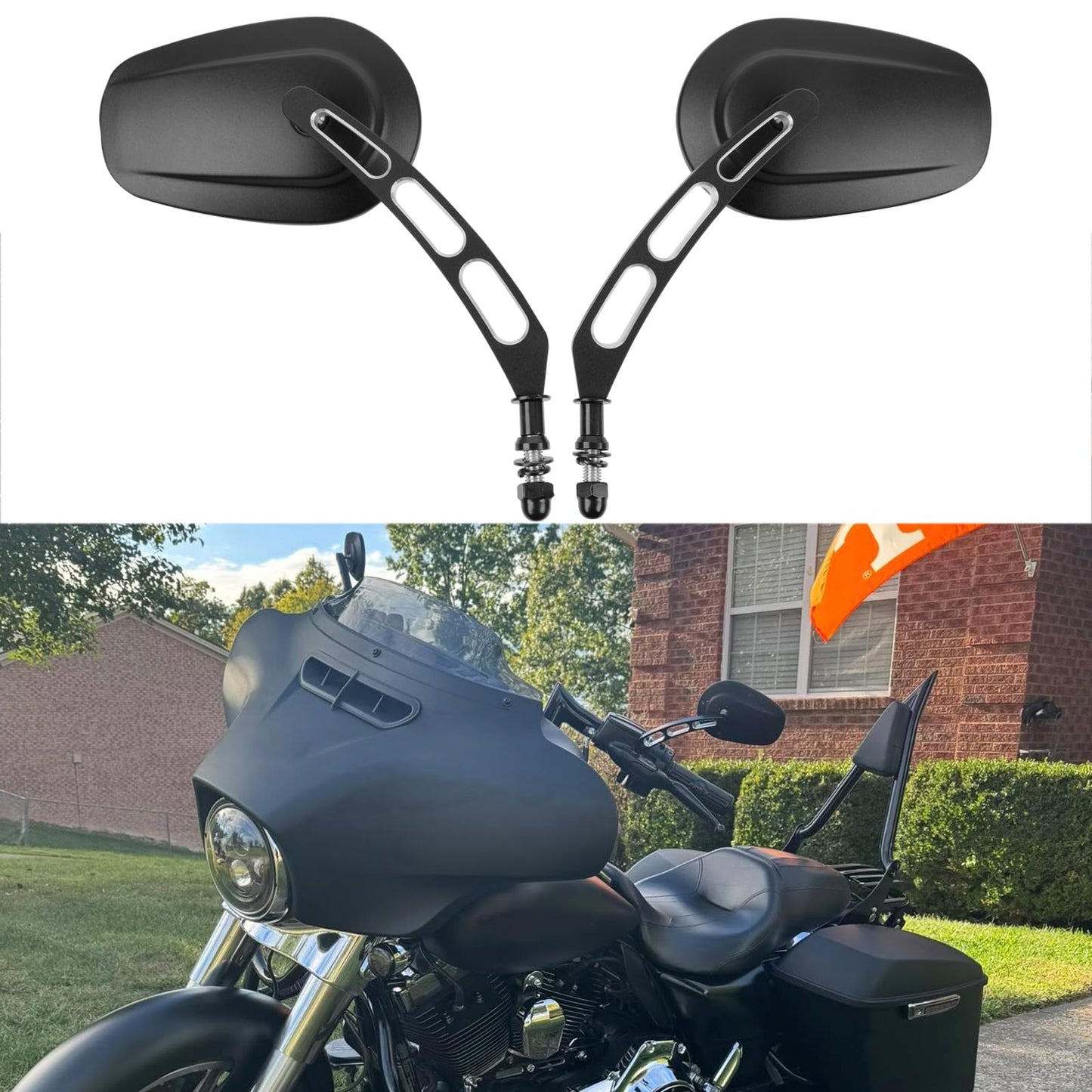 8mm Black Motorcycle Rearview Side Mirror Hollow styling for Harley Bobber Cruiser Custom MT