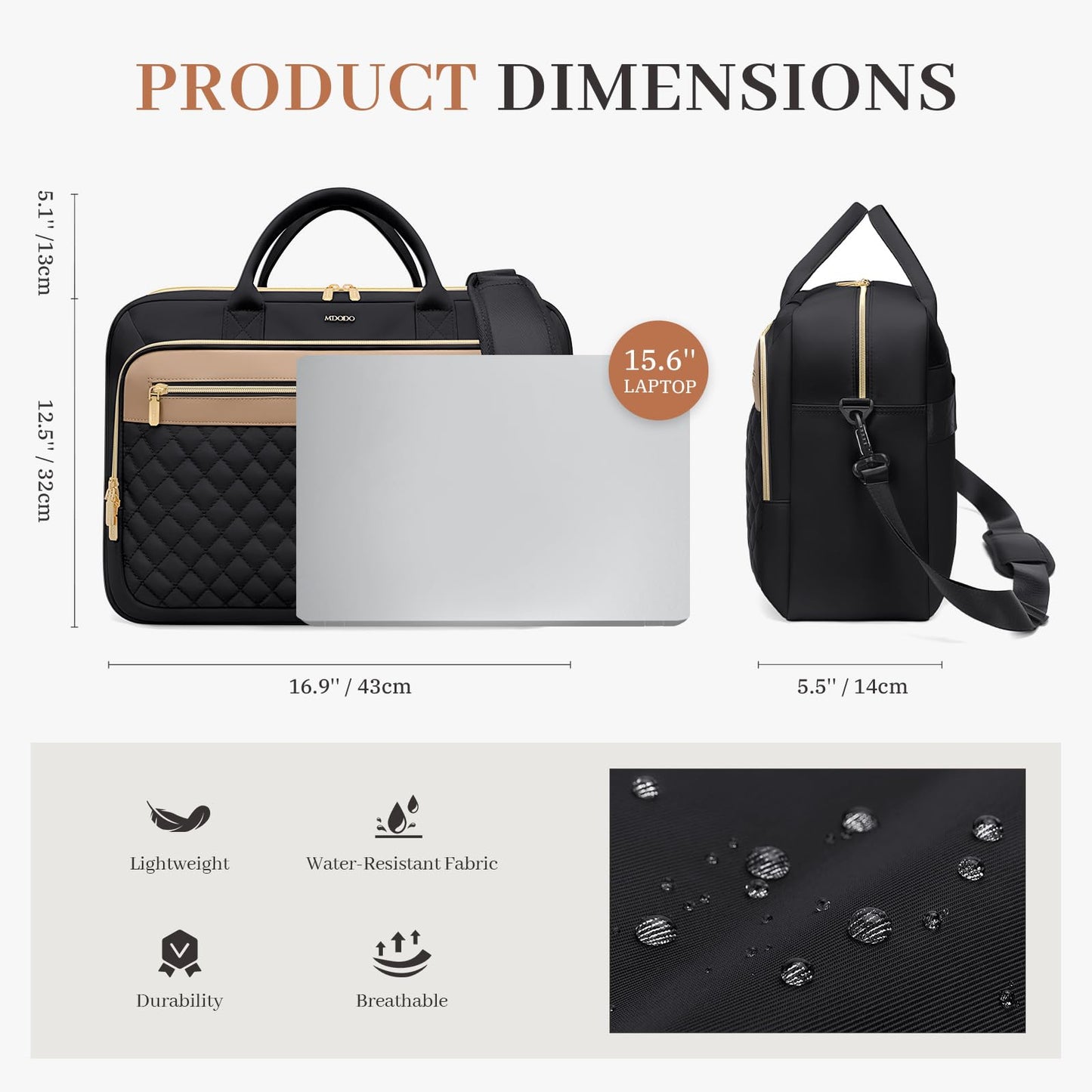 MDODO Large Laptop Bag for Women 15.6Inch Computer Briefcase Messenger Waterproof Handbag Shoulder Crossbody Work Tote Bag for Teacher Office Travel, Black