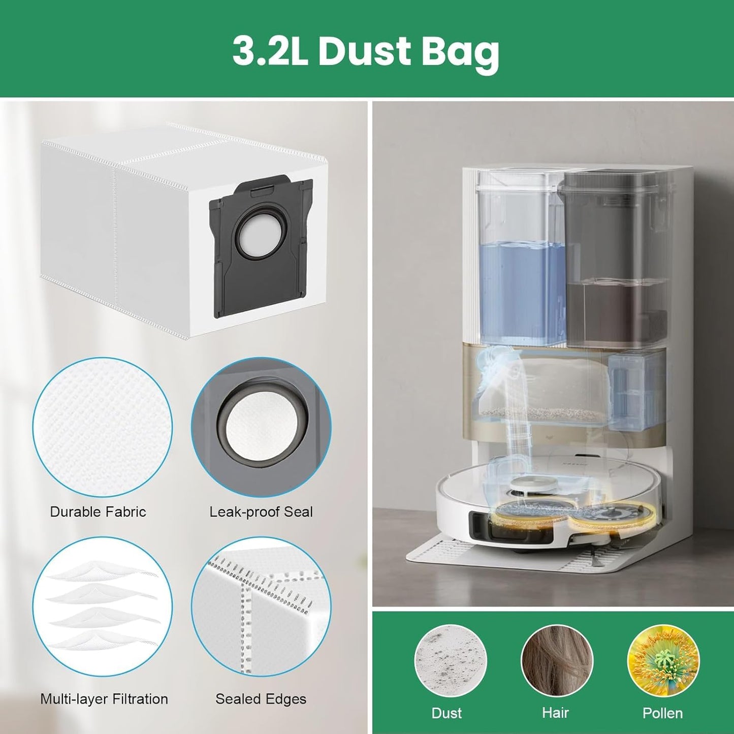 28Pcs Accessories Kit for Dreame L40 Ultra/ X40 Ultra/ X40 Master/Mova P10/ P50 Pro Ultra Robot Vacuum&Mop, 2Rubber Brush, 6Dust Bags, 4Filters, 8Mop Pads, 6Side Brushes, 1Clean Brush, 1Screwdriver