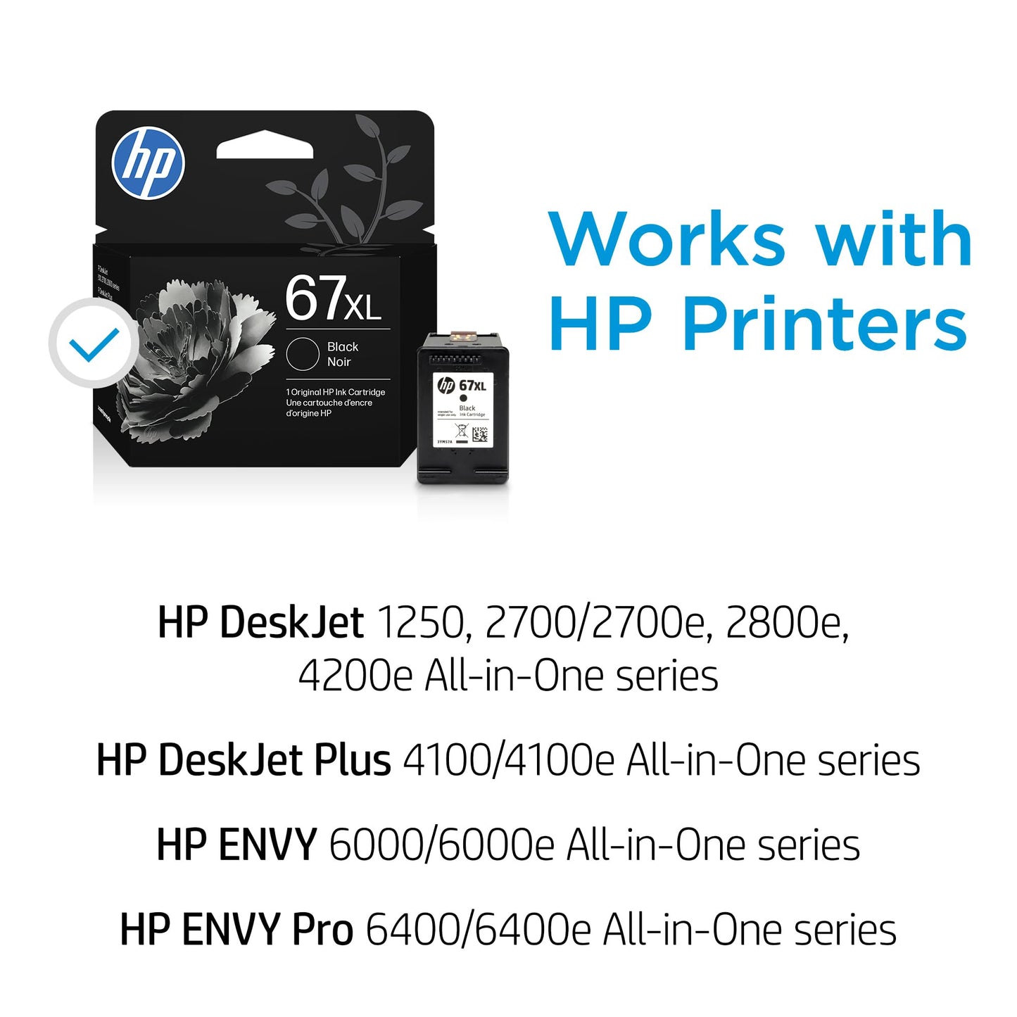 Original HP 67XL Black High-Yield Ink Cartridge | Works with HP DeskJet 1255, 2700, 4100 Series, HP Envy 6000, 6400 Series | Eligible for Instant Ink | 3YM57AN